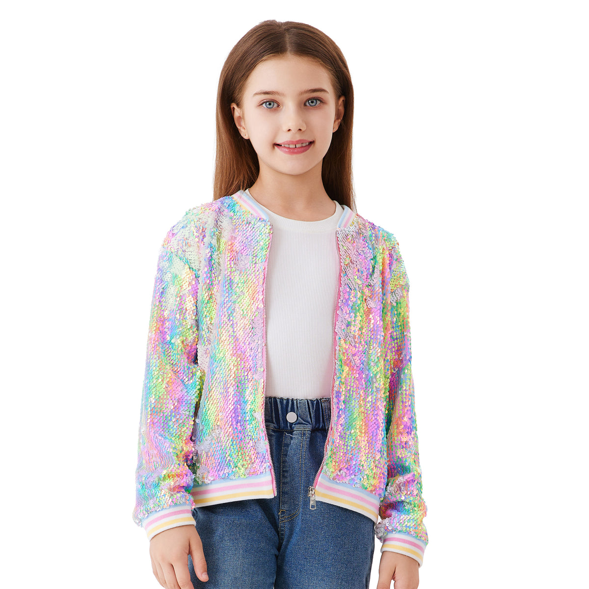 Girls Sequin Jacket Long Sleeve Kids Bomber Coats