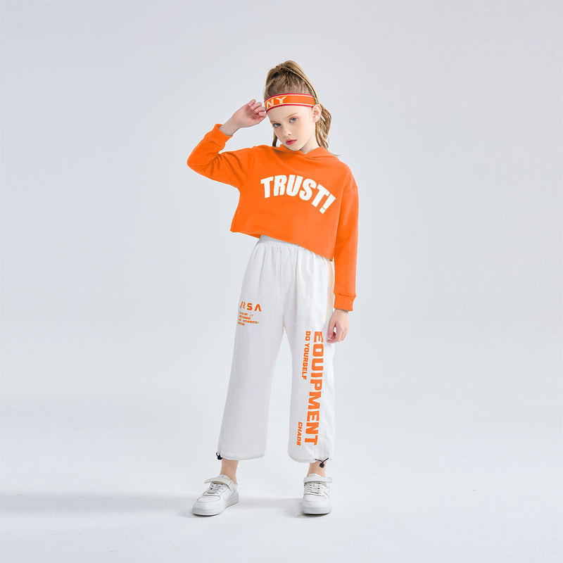 [VIP]Girls Hip Hop Cropped Hoodie Joggers Party Clothes Set