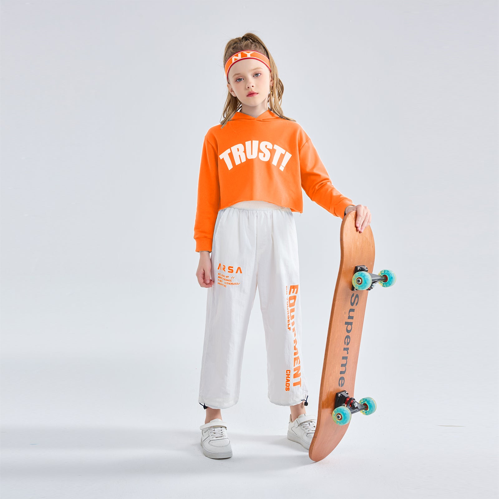 [VIP]Girls Hip Hop Cropped Hoodie Joggers Party Clothes Set