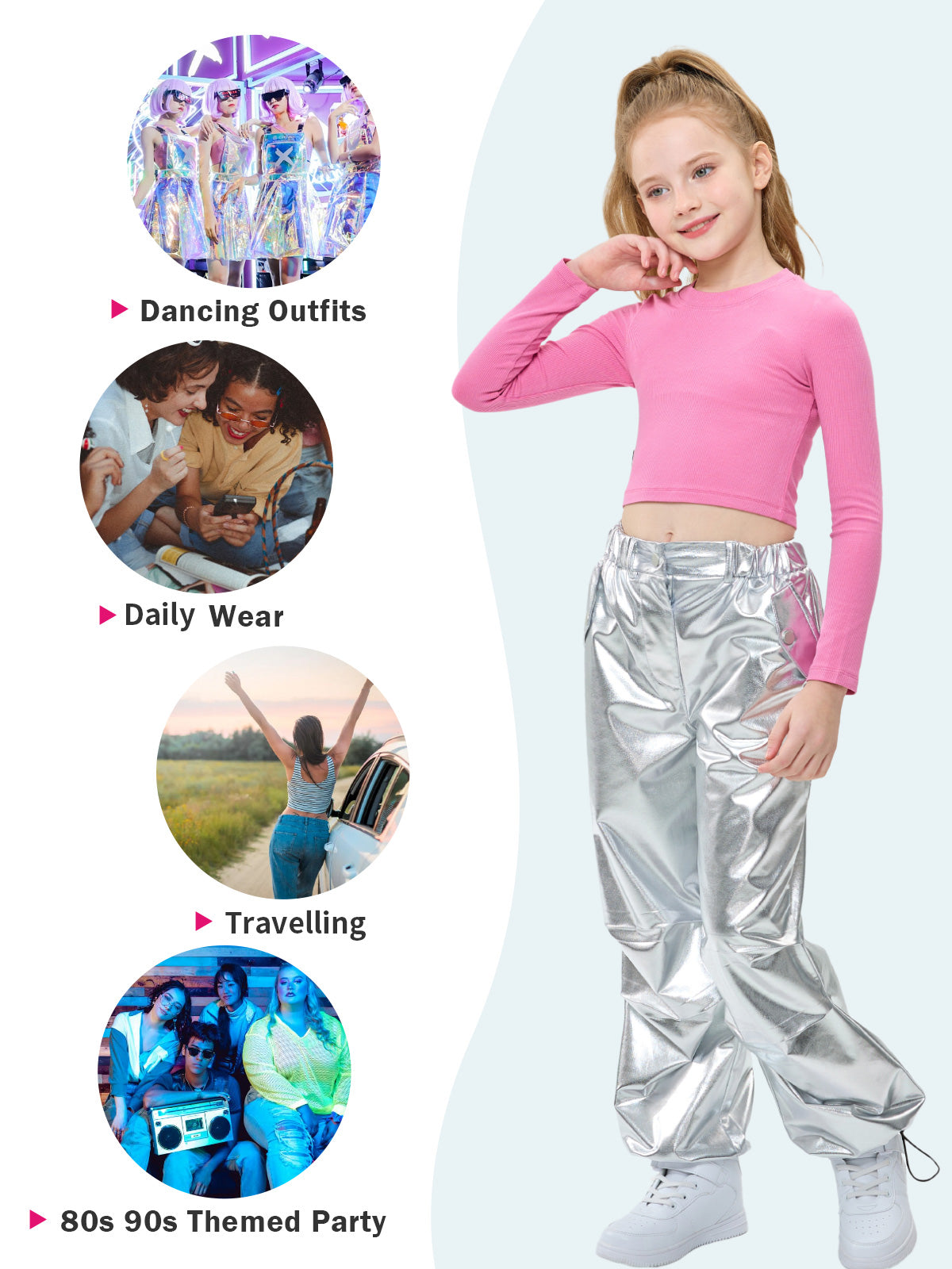 Girls Metallic Jogger Pants Shiny Jazz Street Hip Hip Dance Pants