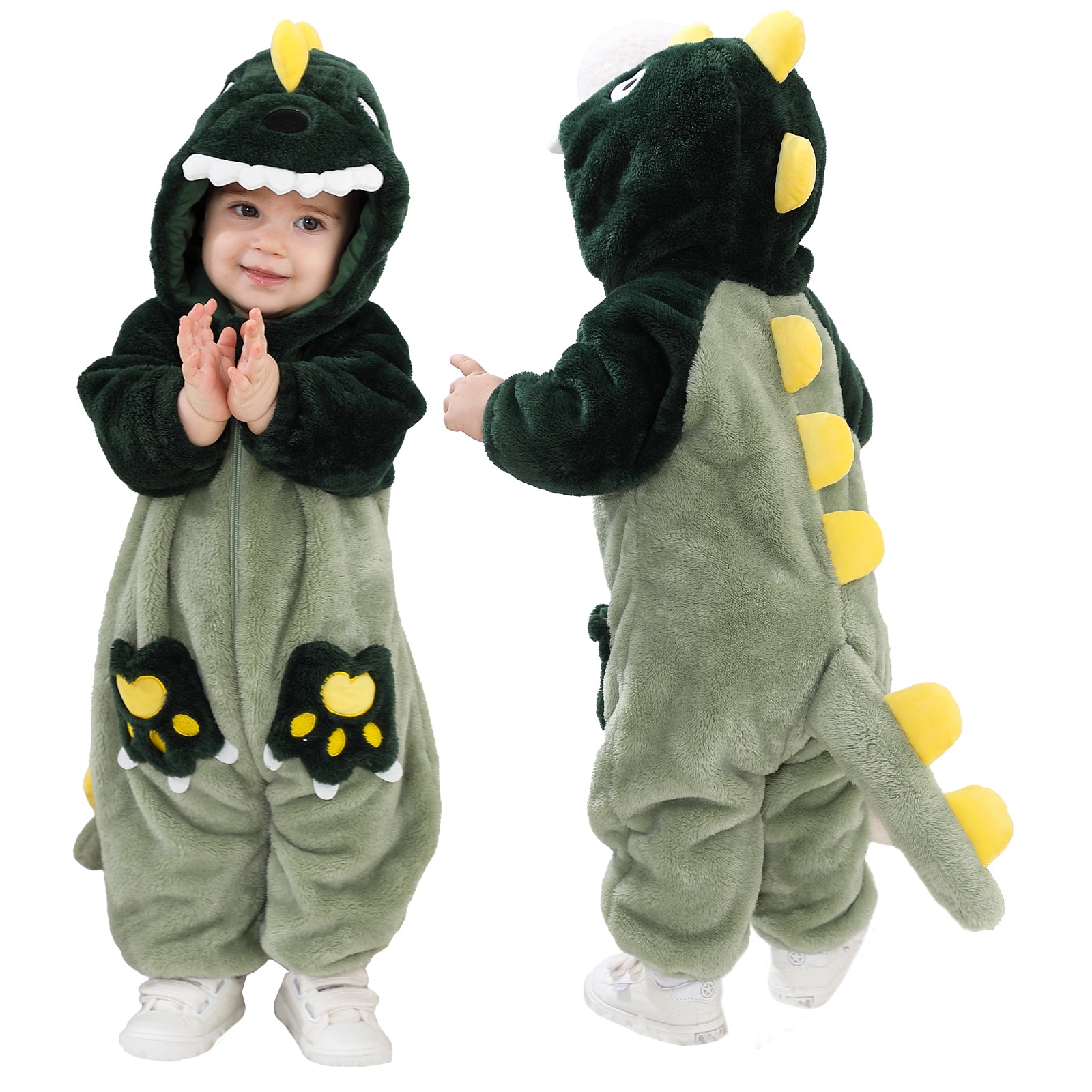 Unisex Baby Dinosaur Costume Fleece Hooded Animal Onesie