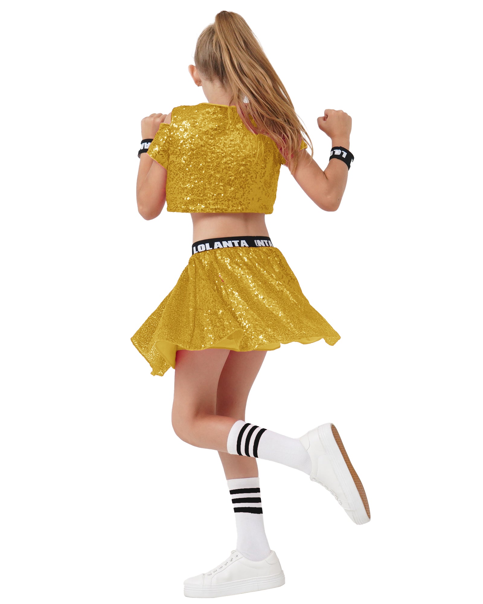 Girls Dance Outfits 4 Piece Kids Sequin Pleated Skirts Set