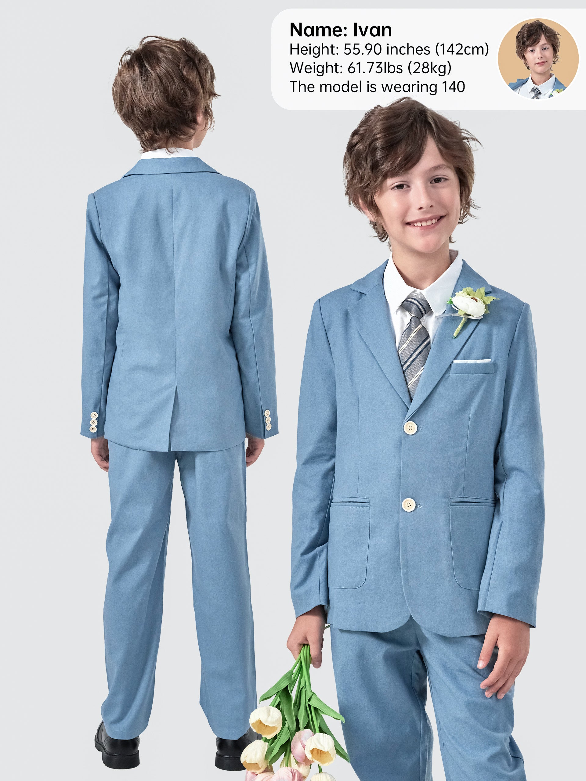 Boys Linen Suit Slim Fit Kids Lightweight Suit