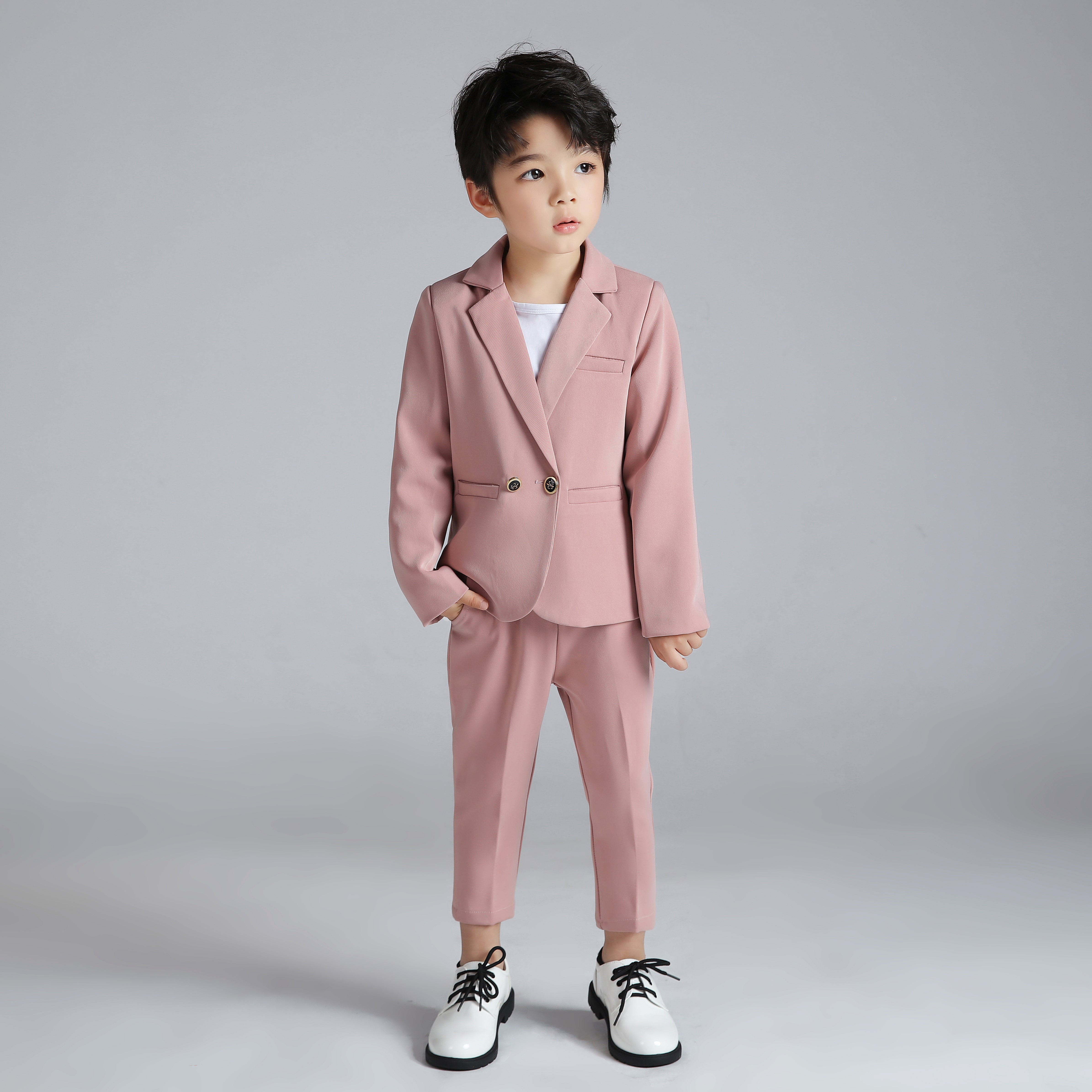Boys Casual Suits Wedding Outfits 2 Piece Gentleman Blazer and Pants Set