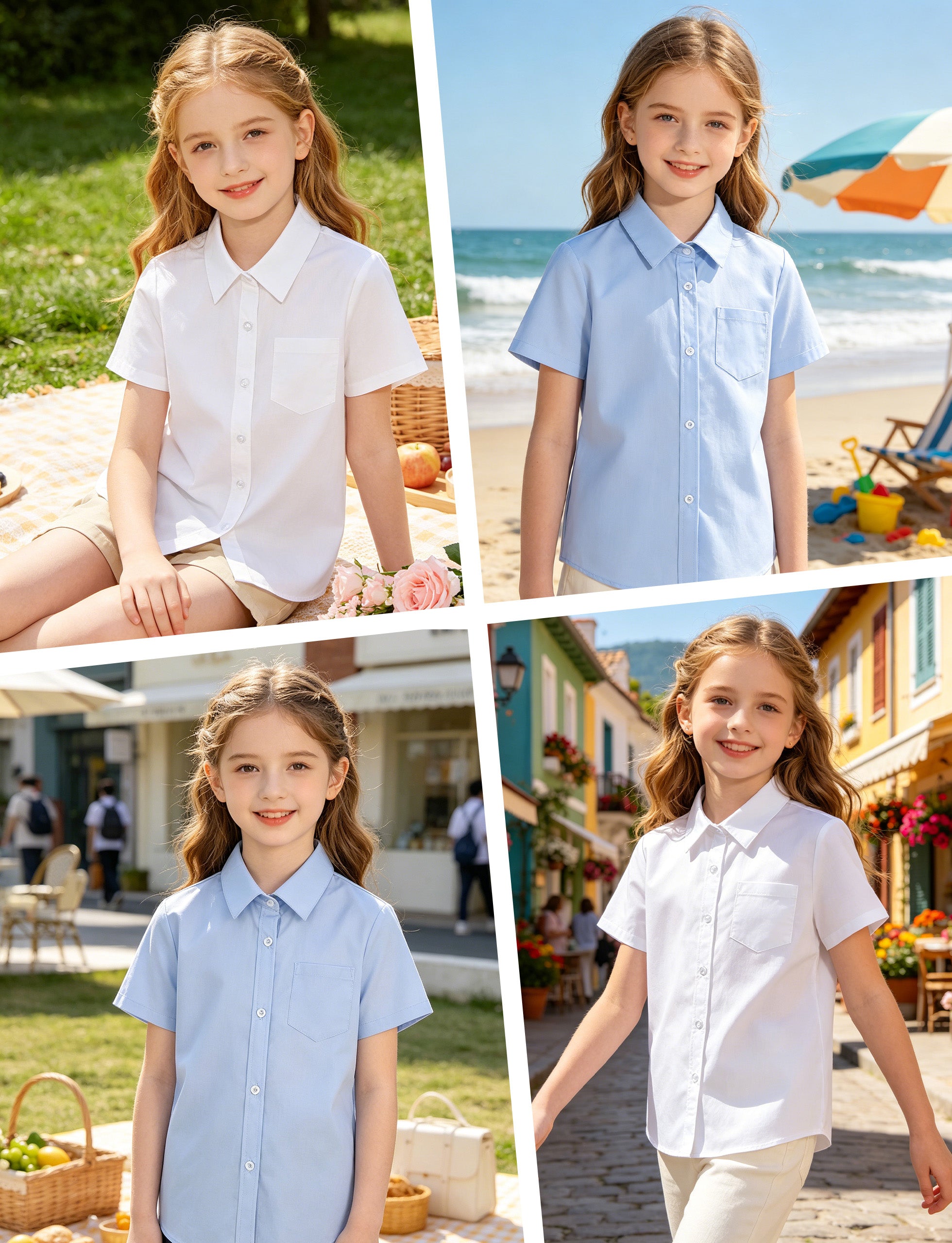 Girls Short Sleeve Button Down Shirts