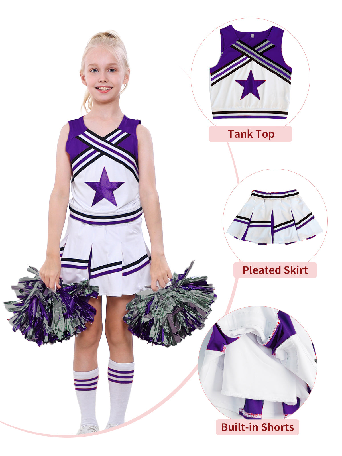 [VIP]Girl's Cheering Squad Costume Match Pom Poms  Socks