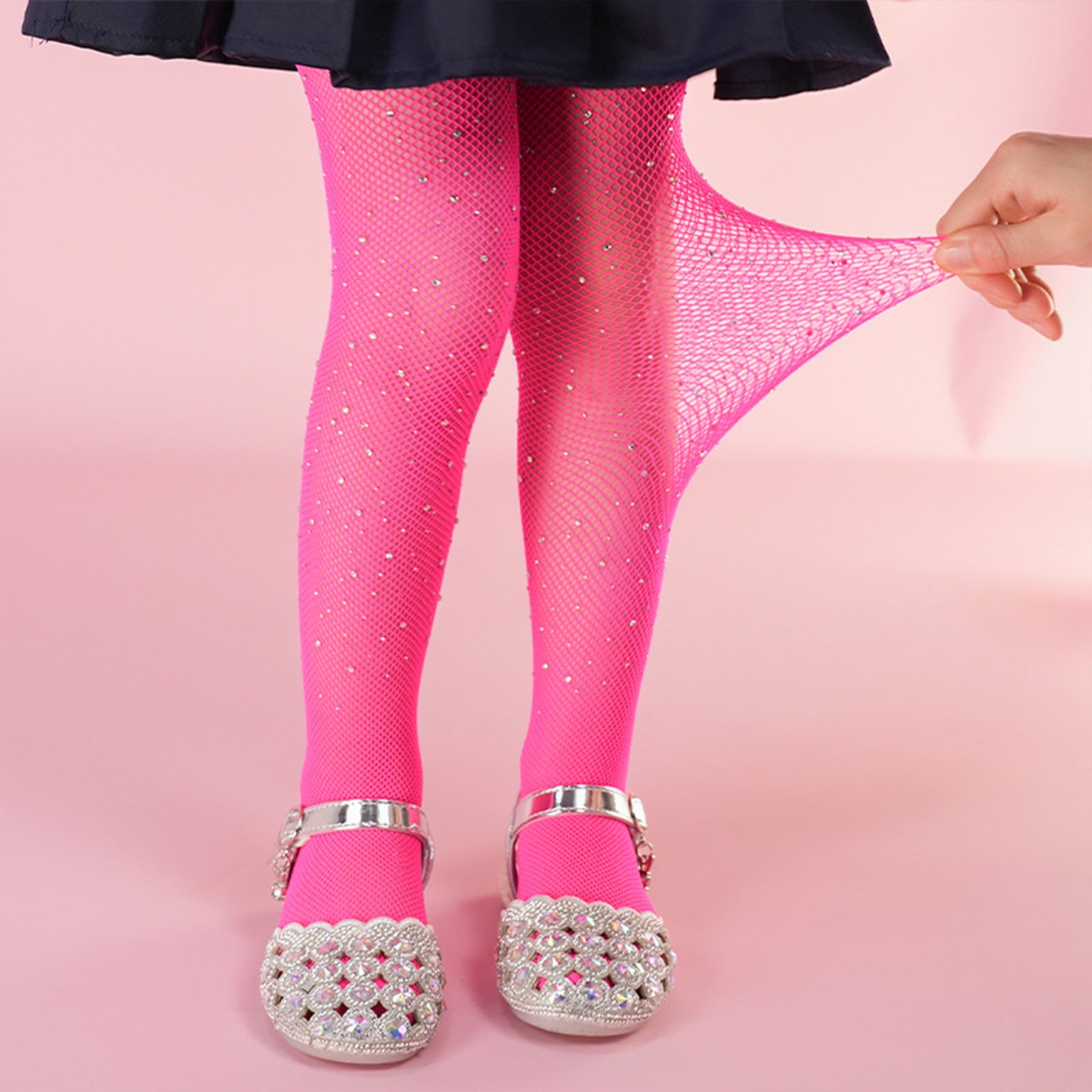 Girls Sparkle Tights 2 Pack Fishnet Rhinestone Stockings for Kids