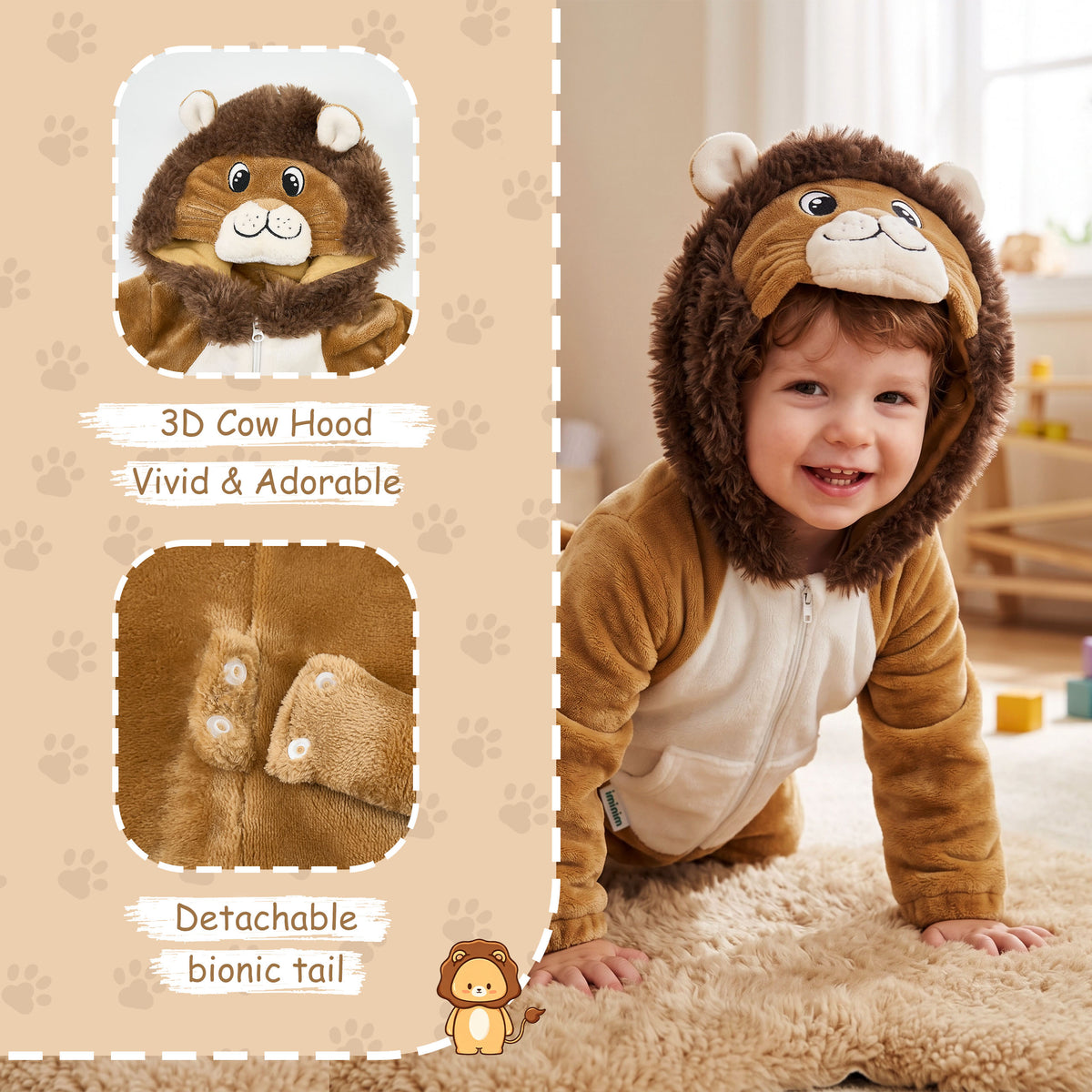 Unisex Baby Animal Costume Toddler Boys Girls Flannel Hooded Onesie