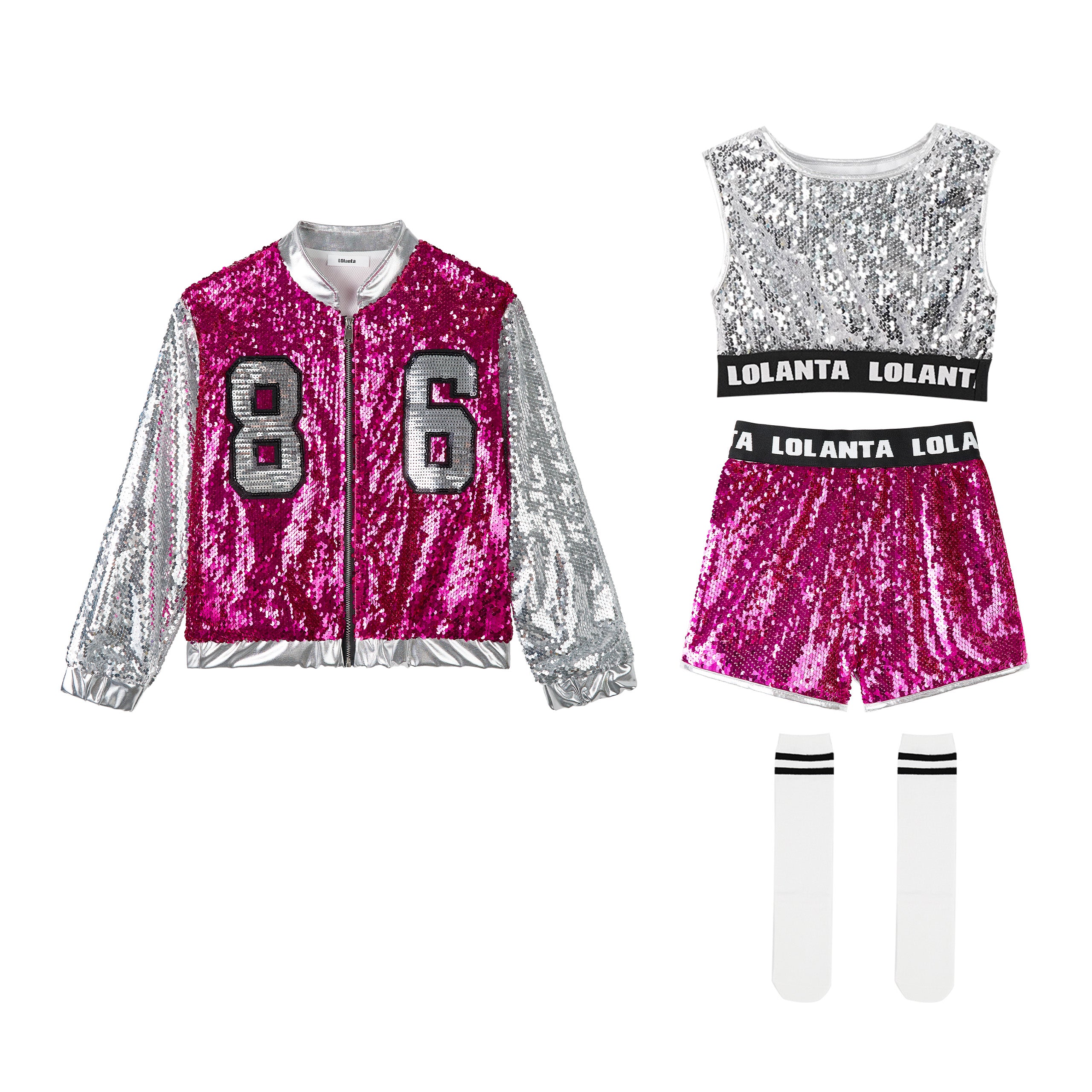 [VIP]Girls Fashionable Sequins Crop Top Shorts Dance Clothes