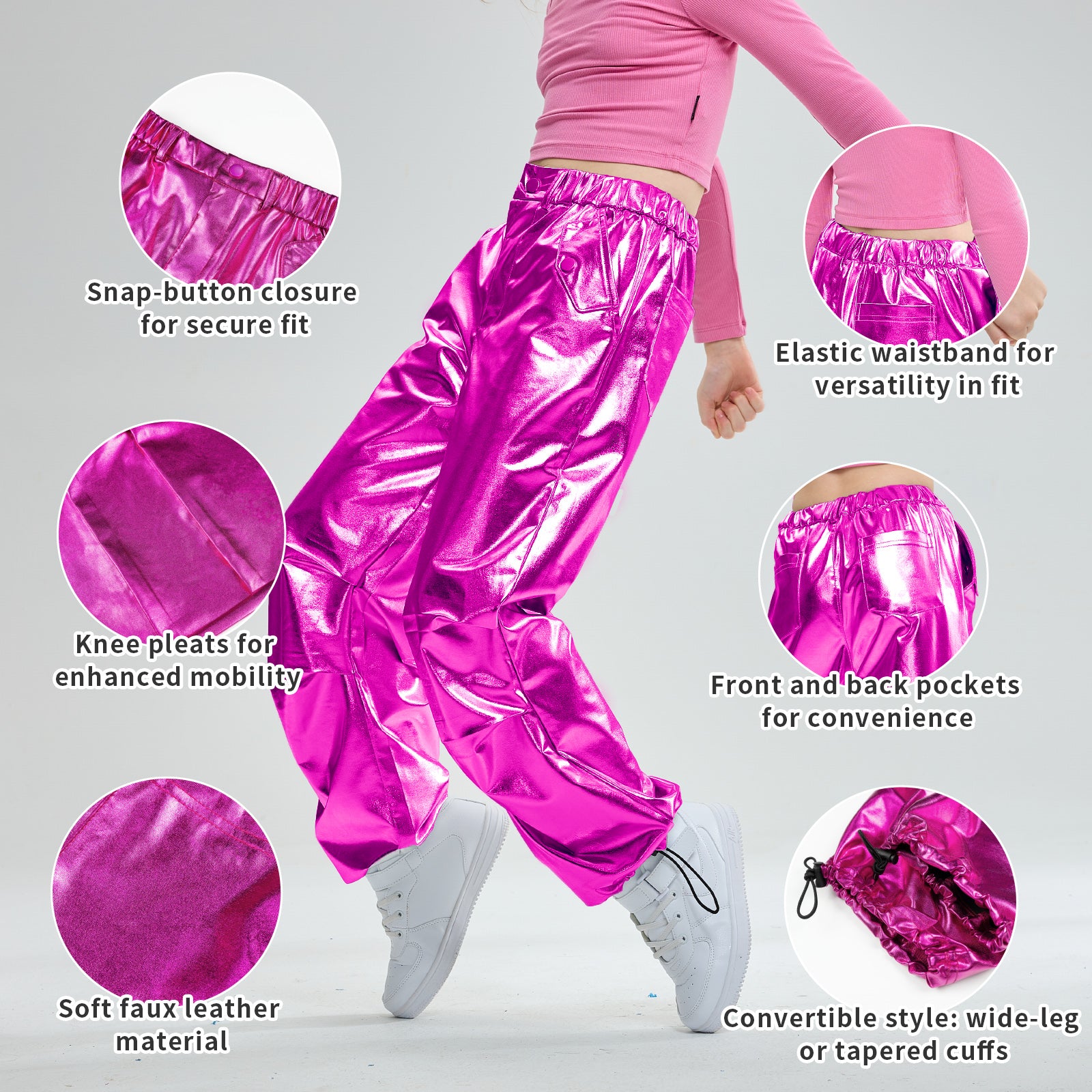 Girls Metallic Jogger Pants Shiny Jazz Street Hip Hip Dance Pants