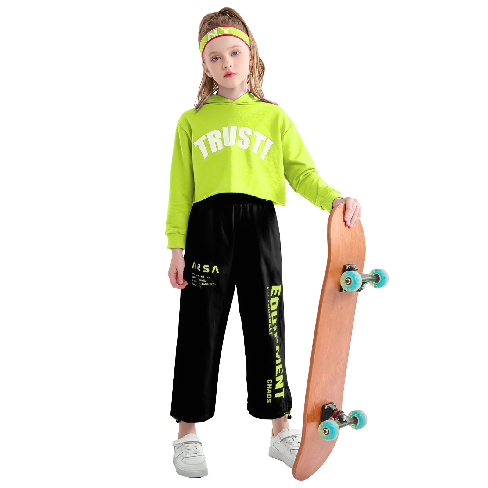 [VIP]Girls Hip Hop Cropped Hoodie Joggers Party Clothes Set