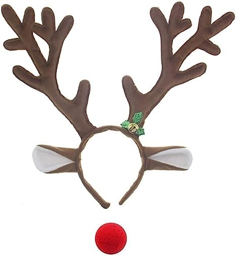 LOLANTA Reindeer Antlers Headbands with Red Nose for Christmas Holiday Parties