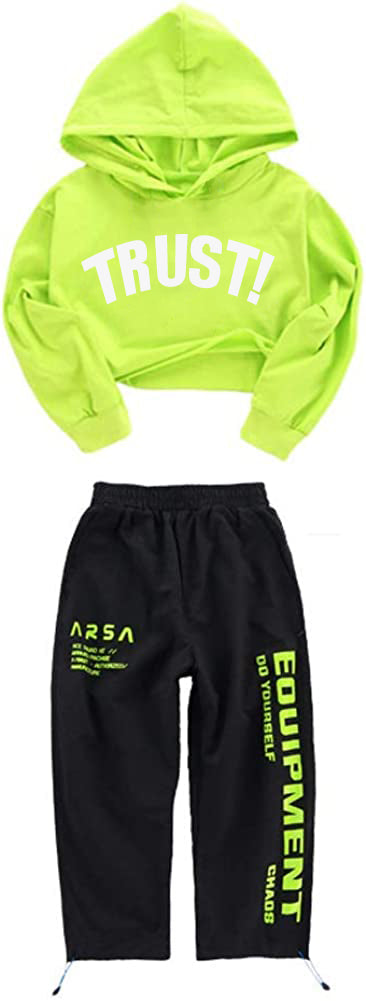 [VIP]Girls Hip Hop Cropped Hoodie Joggers Party Clothes Set