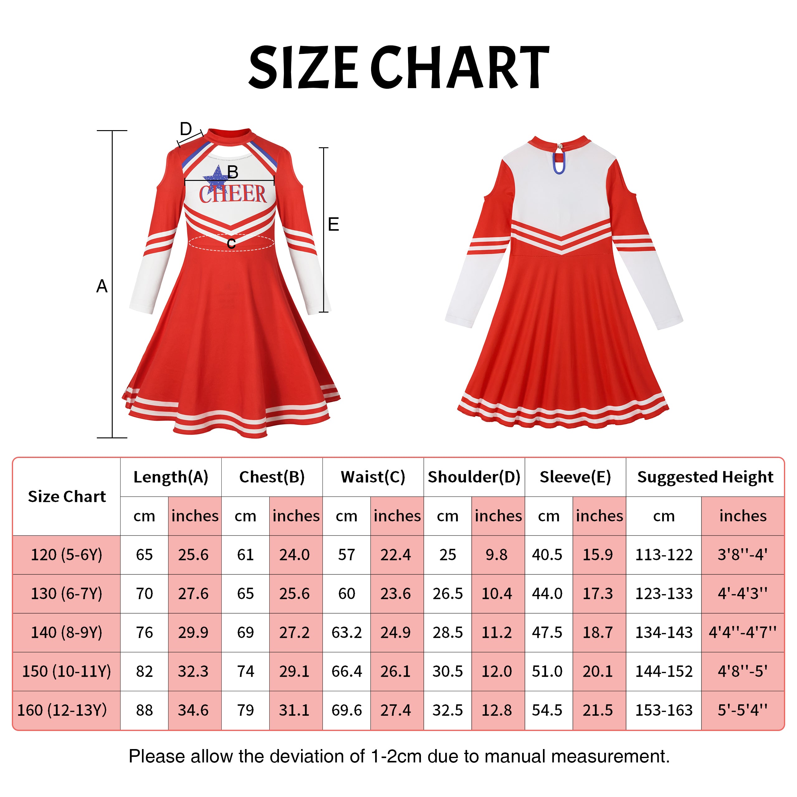 Girls Cheerleader Uniform, Long Sleeve Cheerleading Dress Kids Halloween Costumes