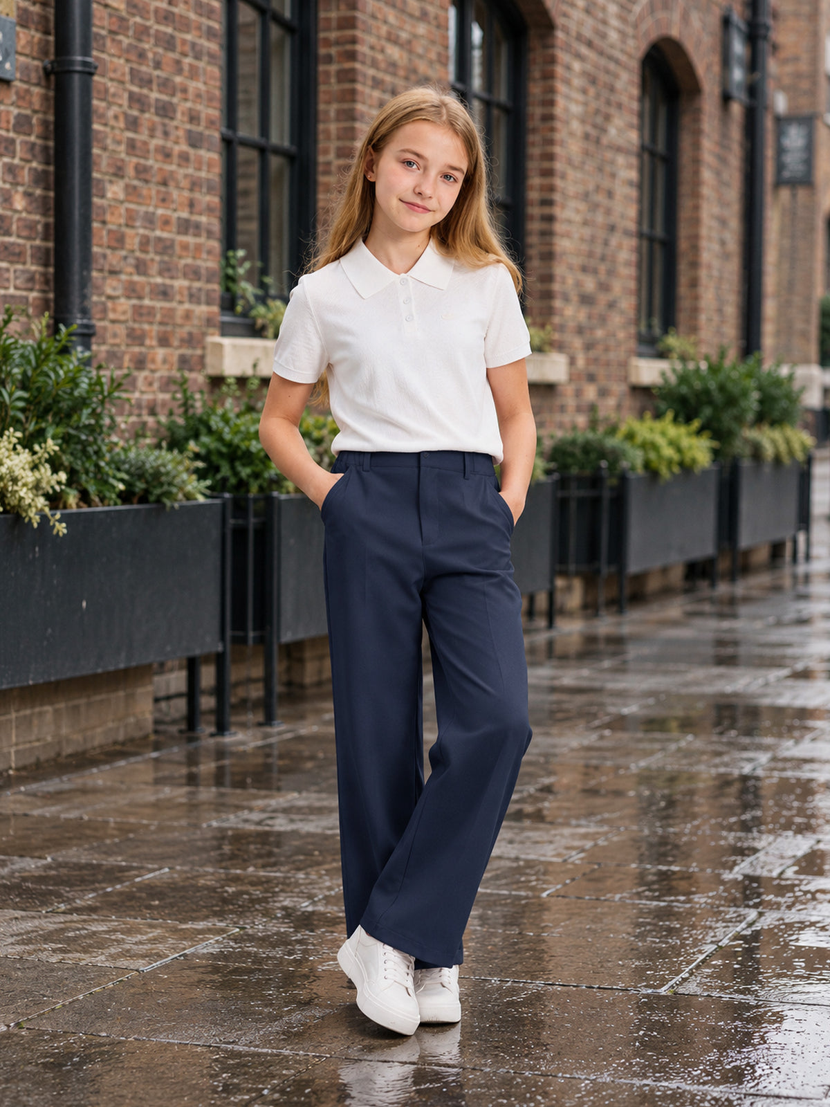 Girls Dress Pants Wide Leg Kids School Uniform Slacks