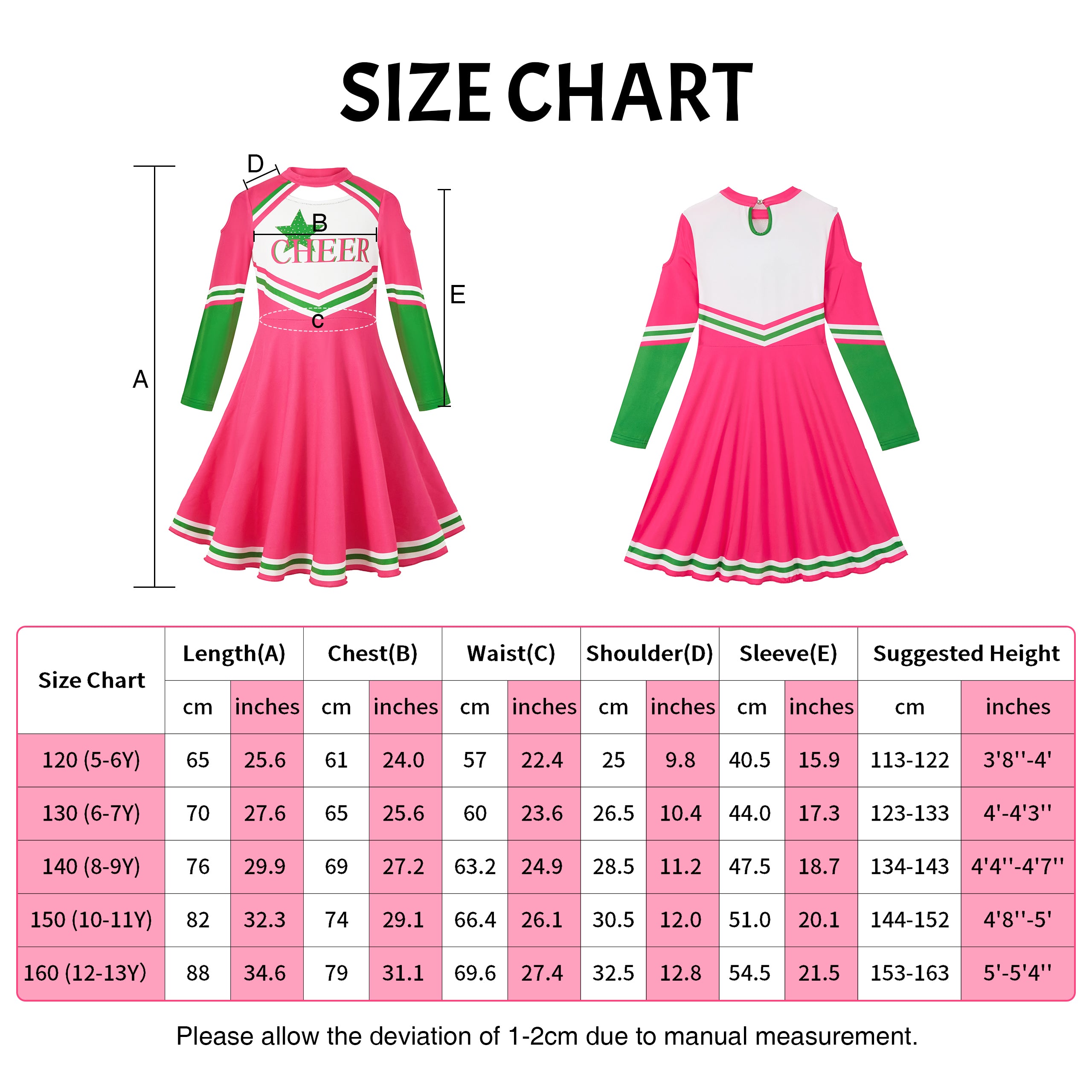 Girls Cheerleader Uniform, Long Sleeve Cheerleading Dress Kids Halloween Costumes