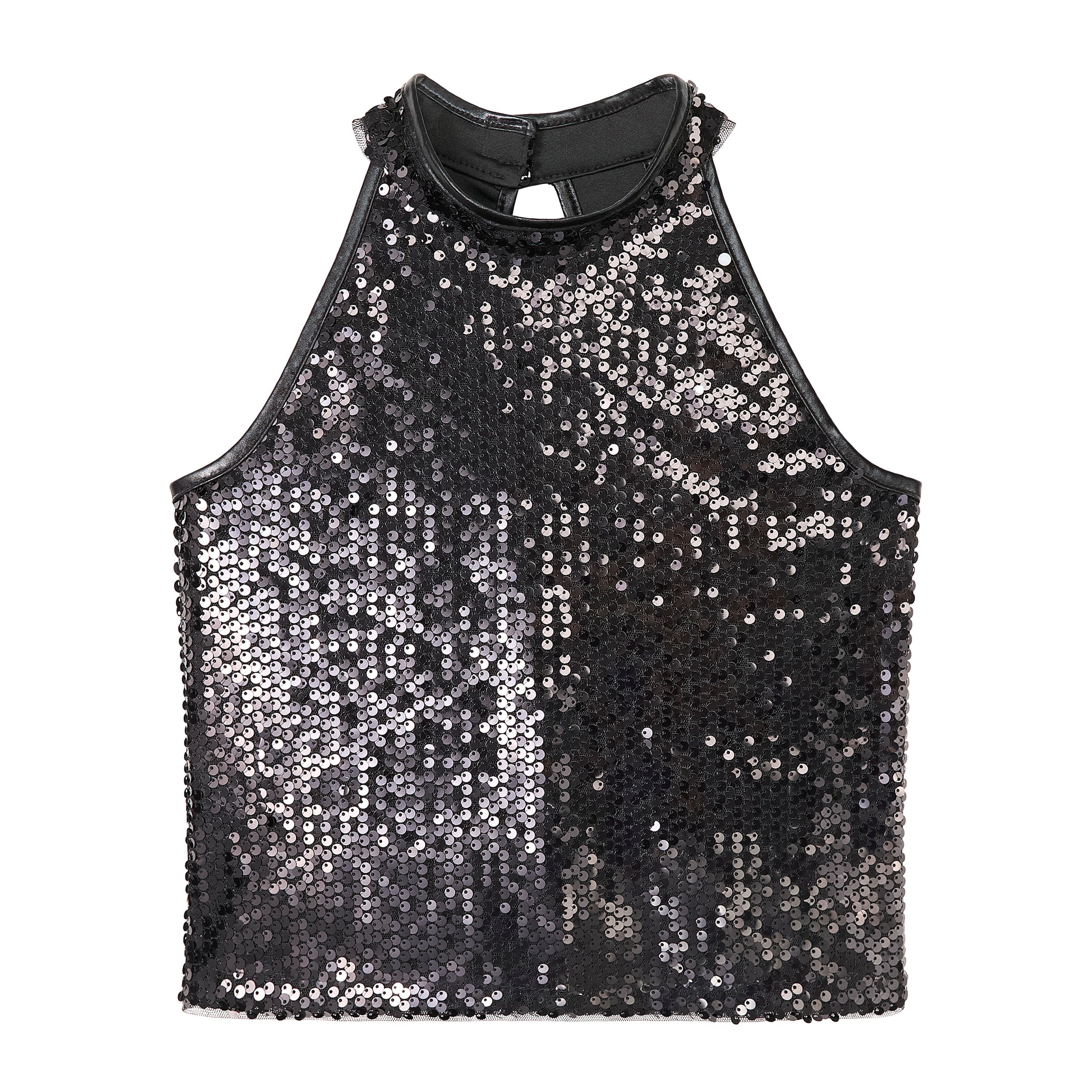 Girls Sequin Halter Top Stretchy Tank Sparkly Dance Shirt