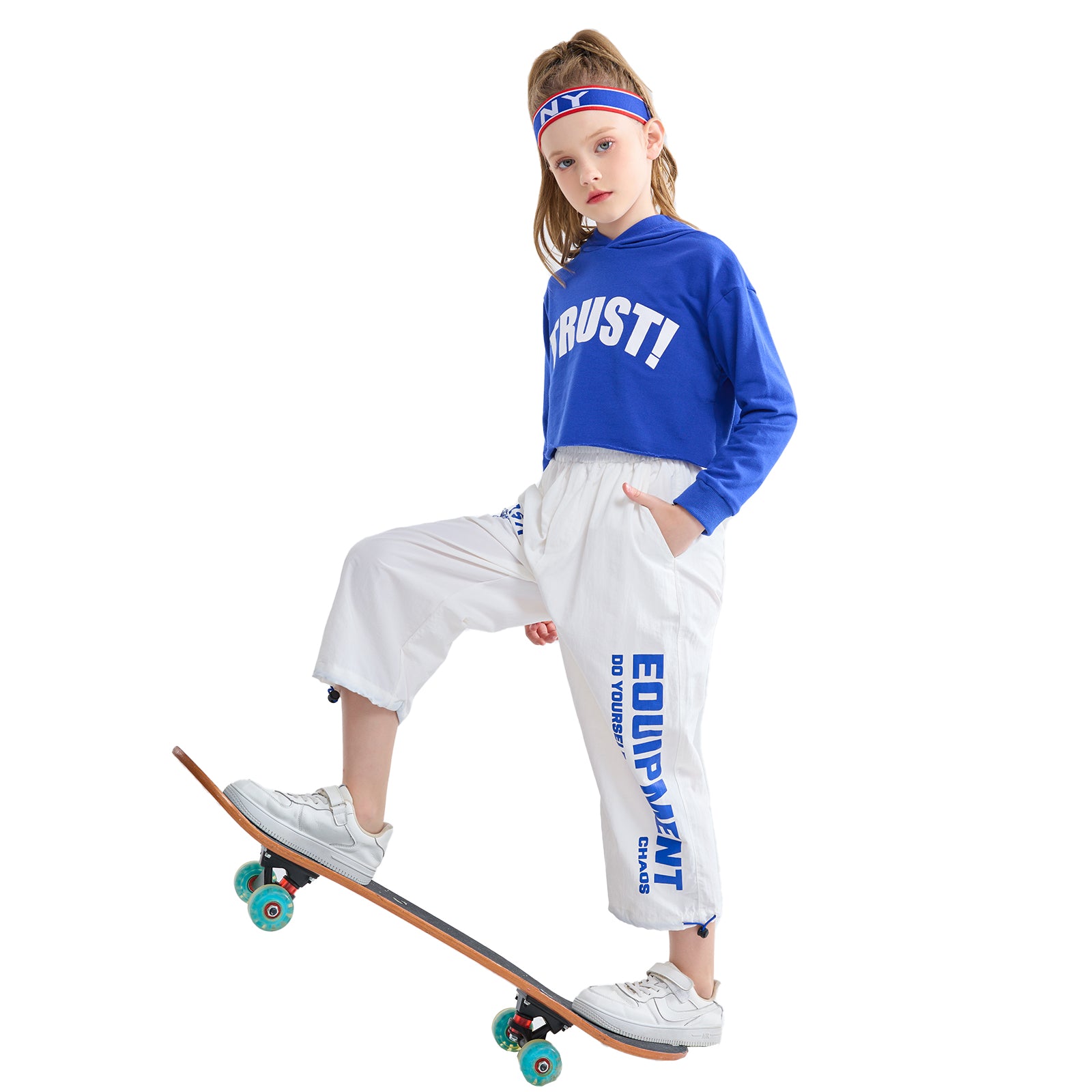 [VIP]Girls Hip Hop Cropped Hoodie Joggers Party Clothes Set