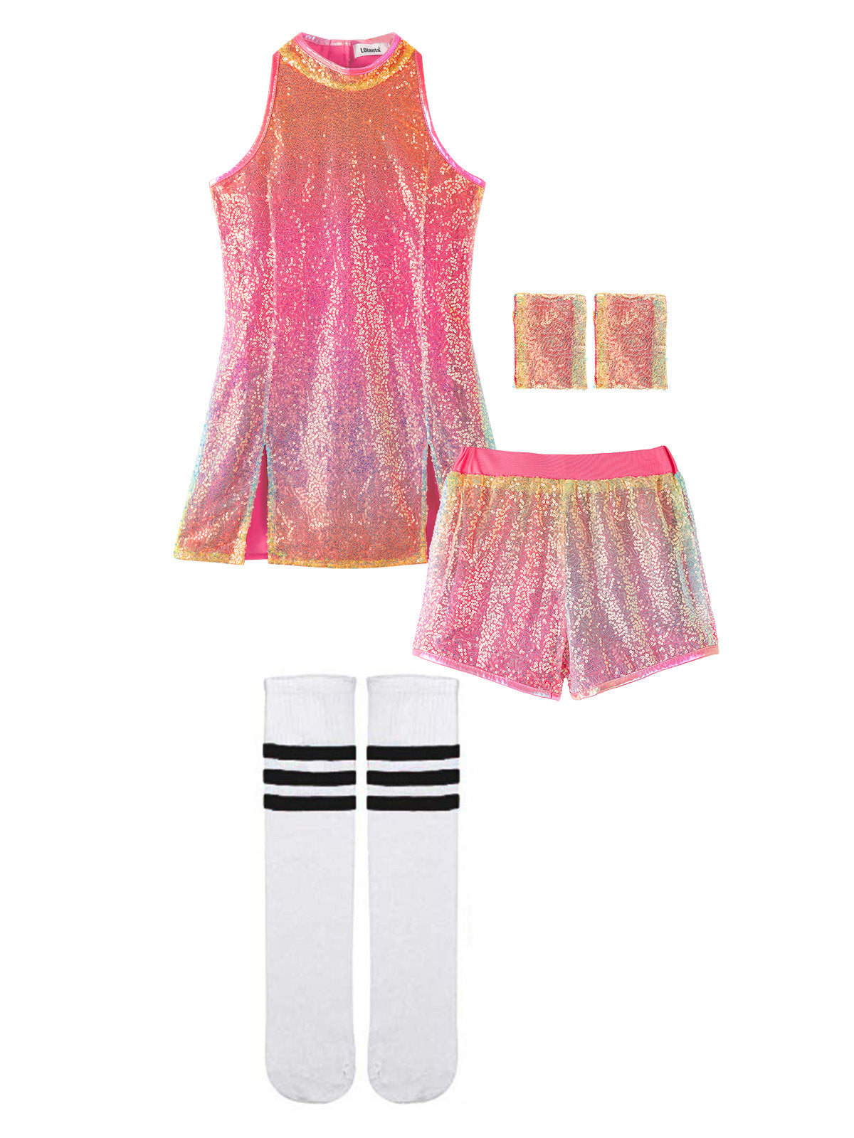 [VIP]Girl's Sparkle Sequins Sleeveless Top Shorts Performance Outfits