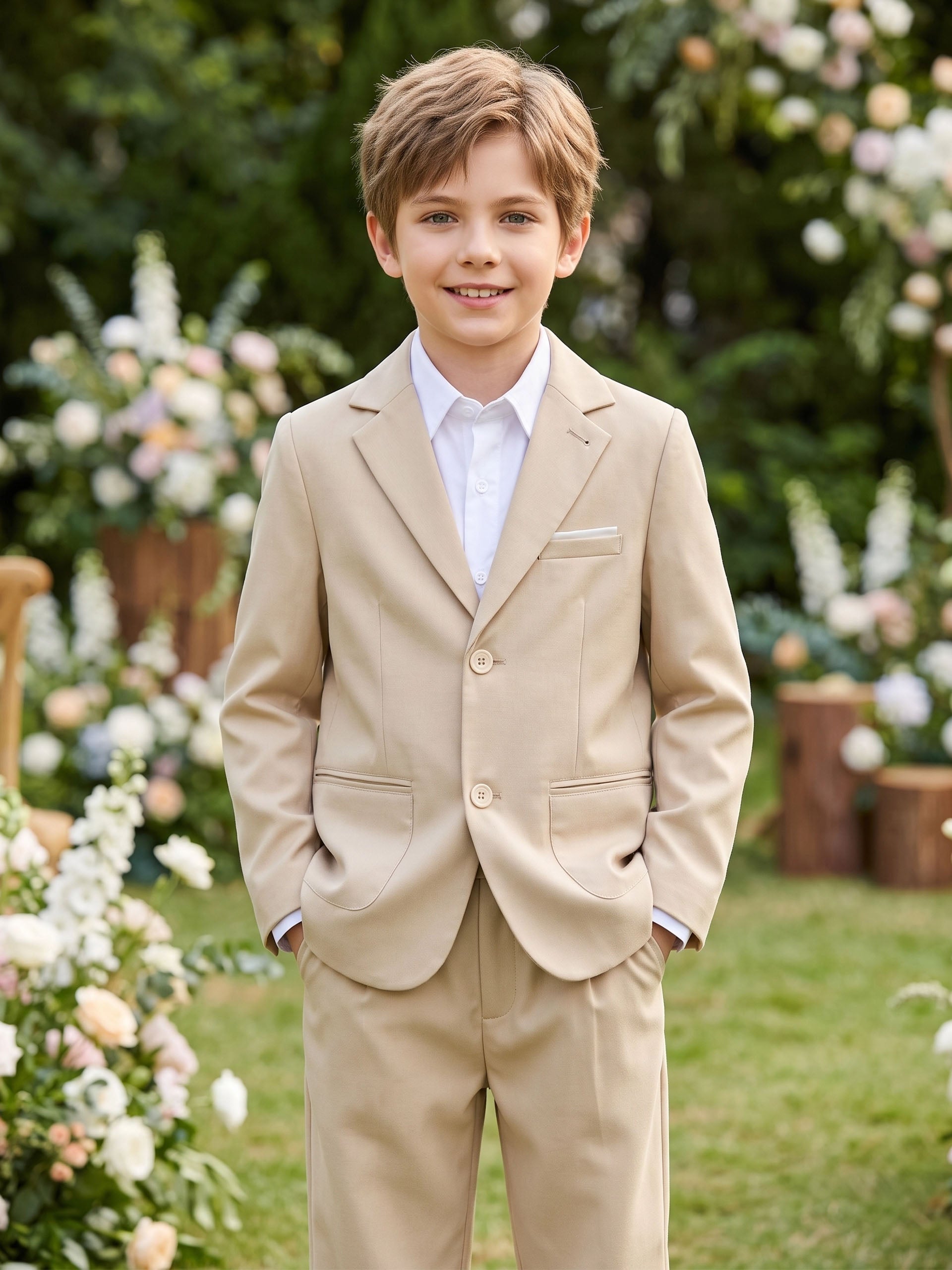 Boys Linen Suit Slim Fit Kids Lightweight Suit