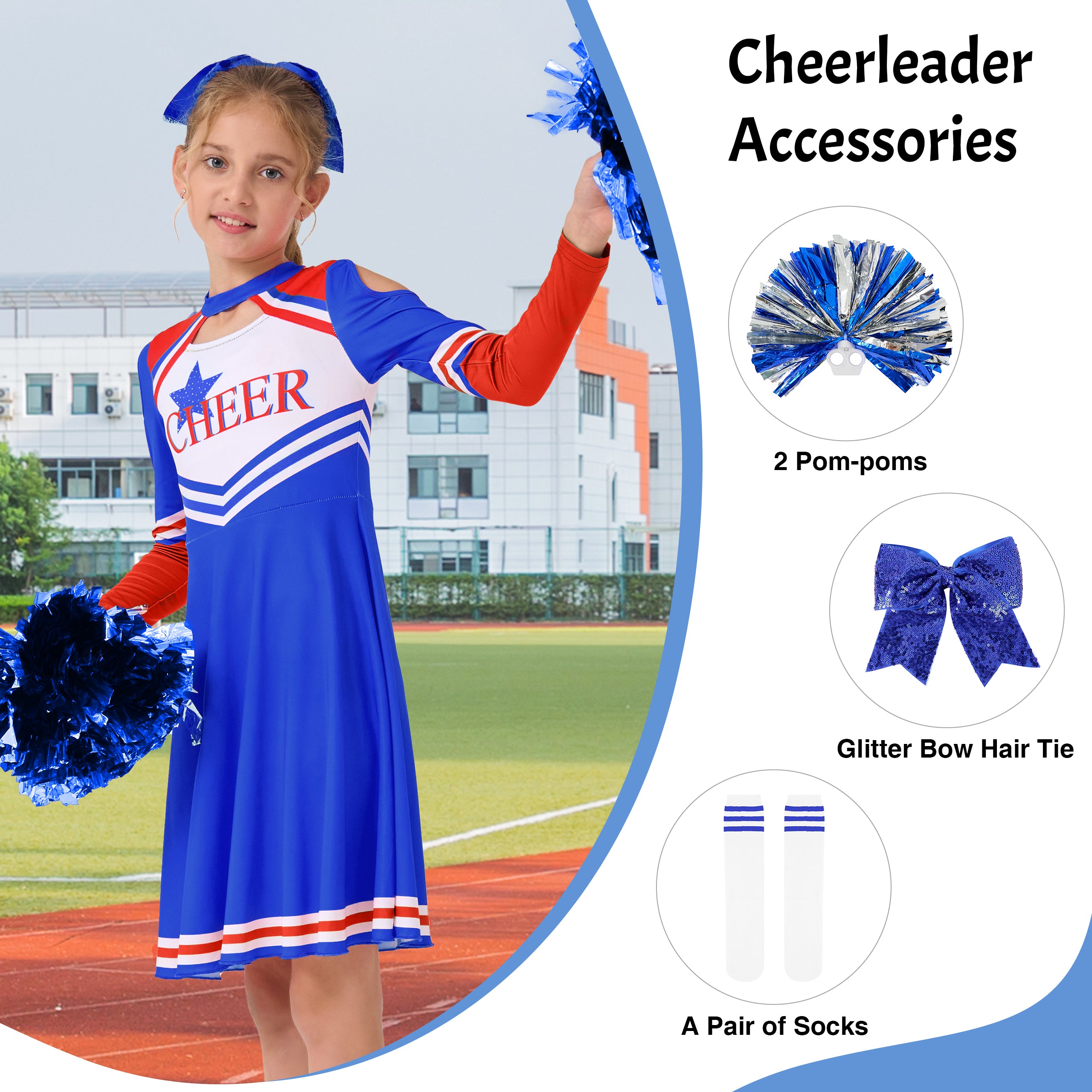 Girls Cheerleader Uniform, Long Sleeve Cheerleading Dress Kids Halloween Costumes