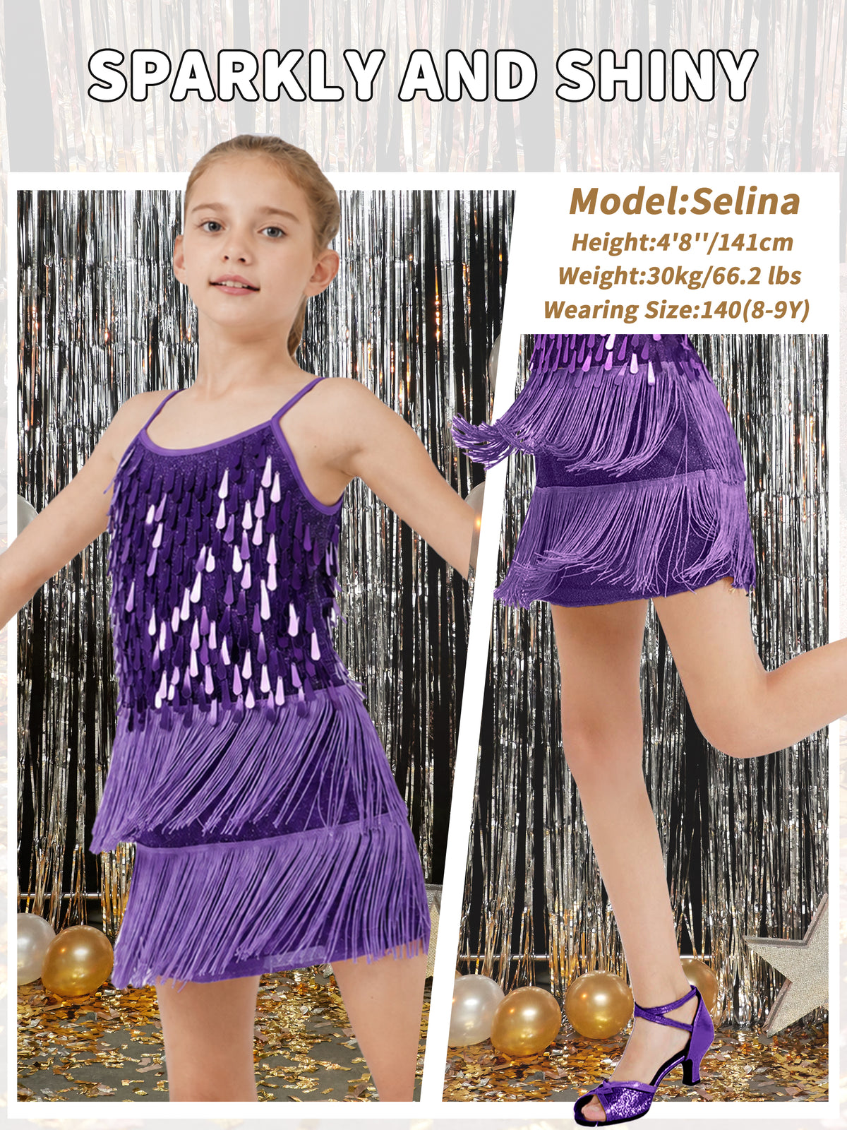 Girls 2Pcs Sequin Fringe Dress