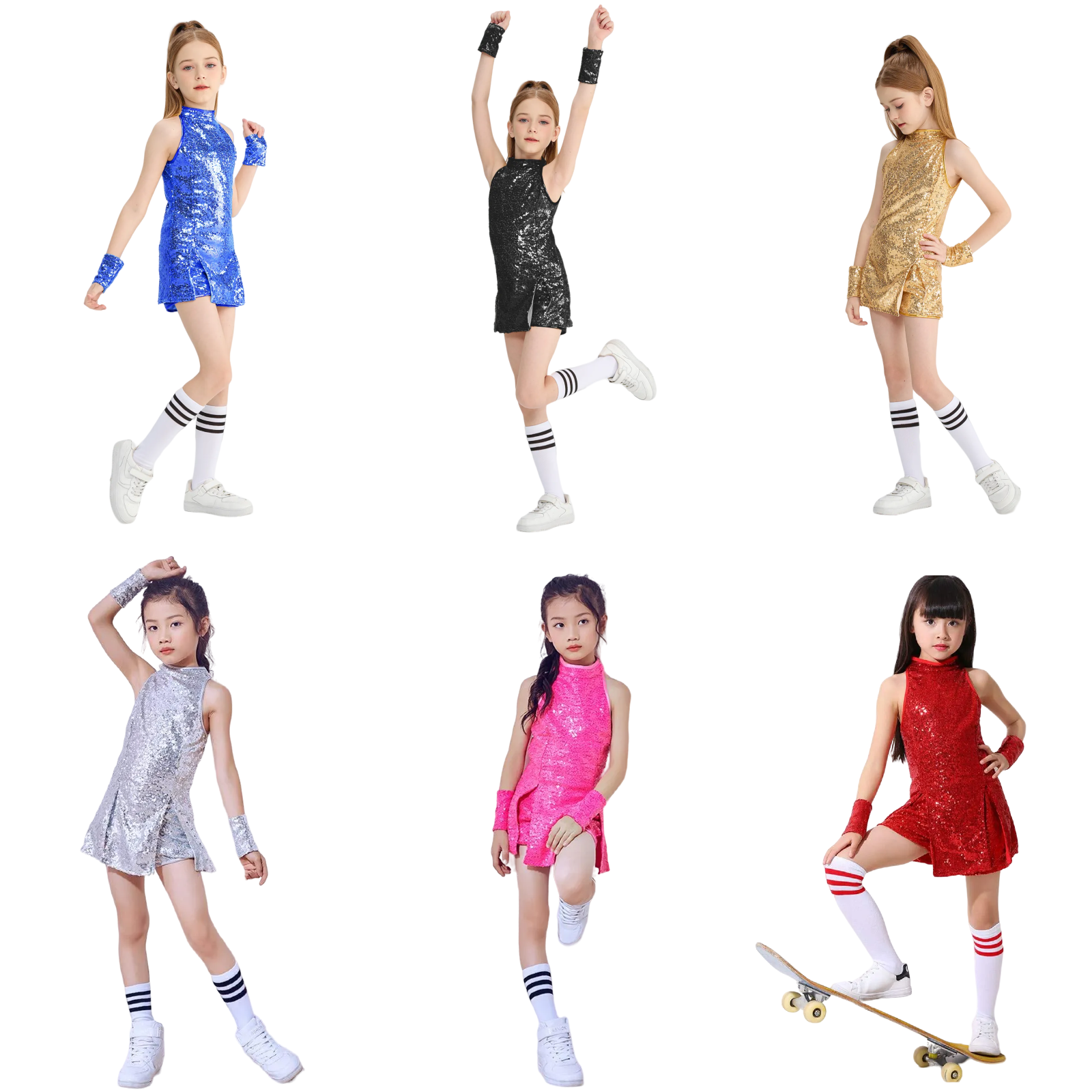 [VIP]Girl's Sparkle Sequins Sleeveless Top Shorts Performance Outfits