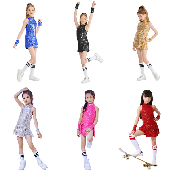 LOLANTA Girls Sequins Dance Clothes Dress 4-12 Yrs Sparkle Hip Hop
