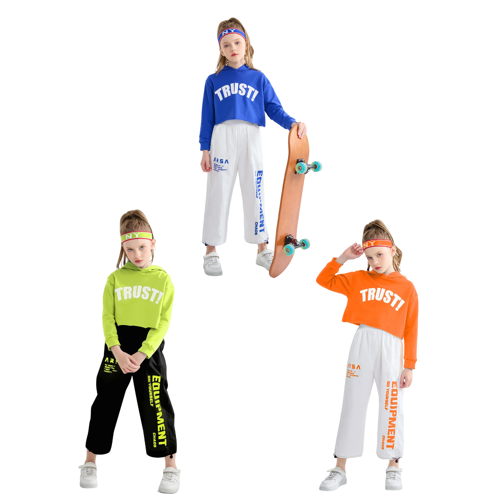 [VIP]Girls Hip Hop Cropped Hoodie Joggers Party Clothes Set