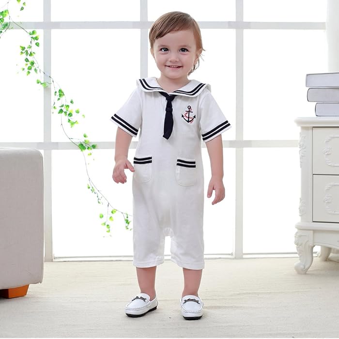 LOLANTA Infant Baby Boy Girl Summer Romper Short Sleeve Sailor Bodysuit Jumpsuit