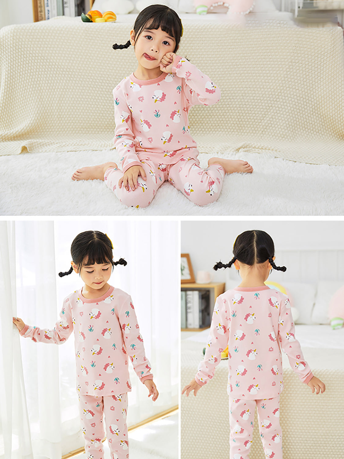 Girl's Long Sleeve Cotton Pajamas Sets