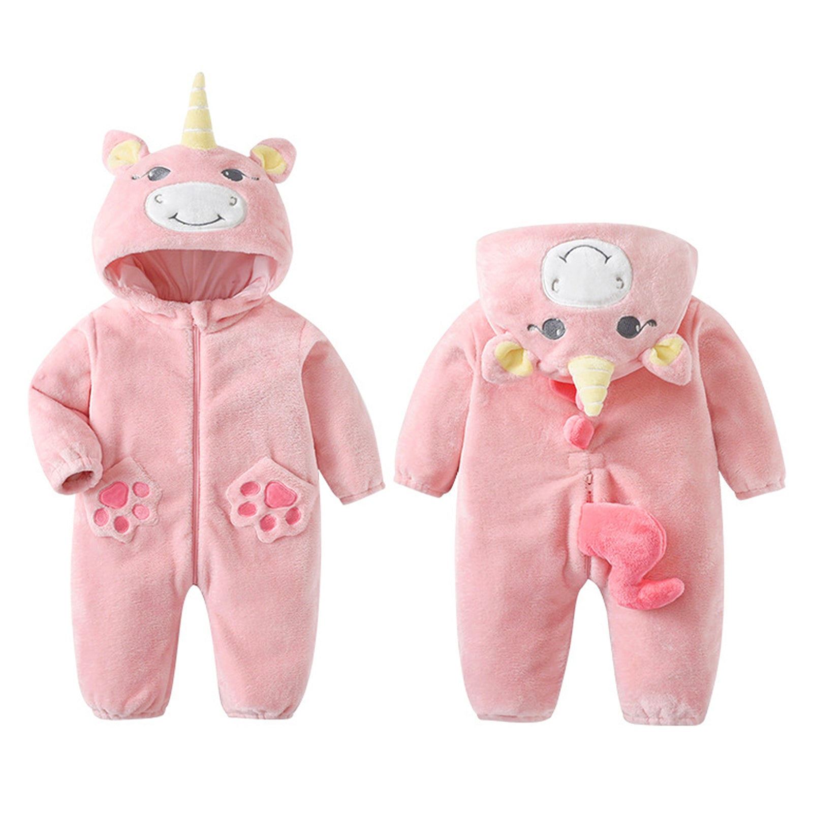 Lolanta Baby Toddler Girls Unicorn One-piece Fleece Hooded Rompers