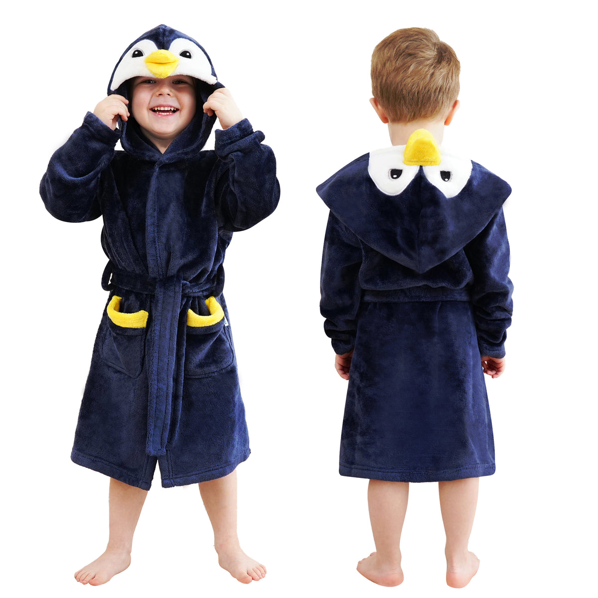 Kids Robe Toddler Boys Girls Hooded Fleece Sleepwear Animal Penguin Ba