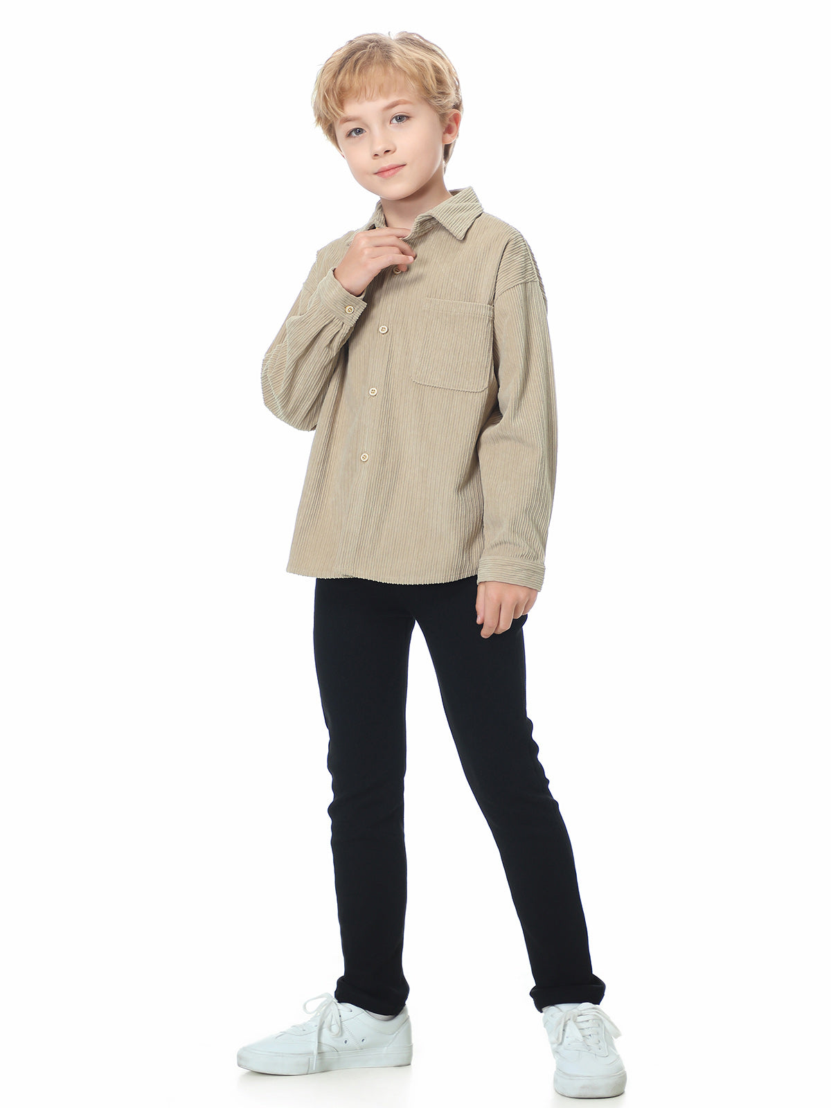 Boys Corduroy Shirts Long Sleeve Solid Lapel Tops