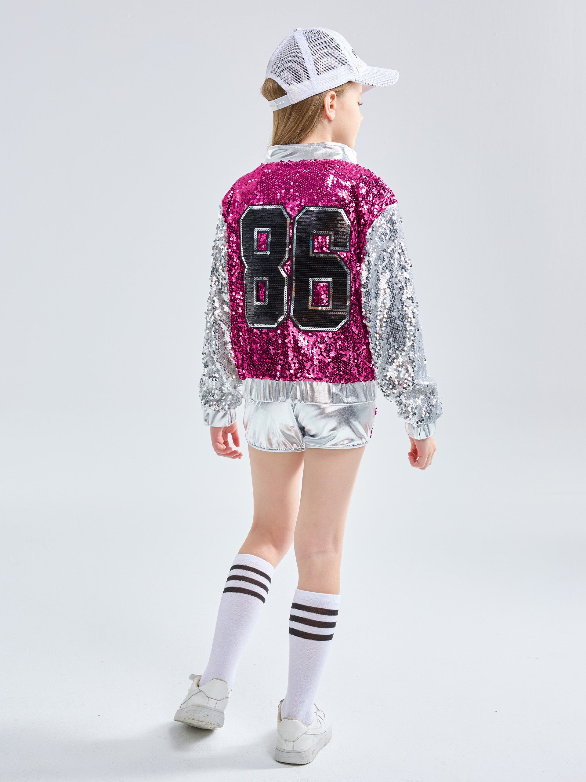 [VIP]Girls Fashionable Sequins Crop Top Shorts Dance Clothes