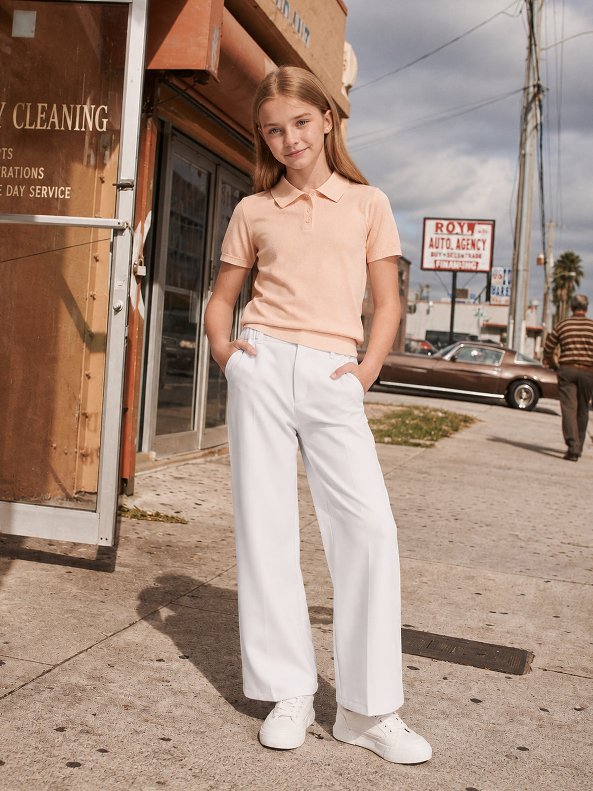 Girls Dress Pants Wide Leg Kids School Uniform Slacks