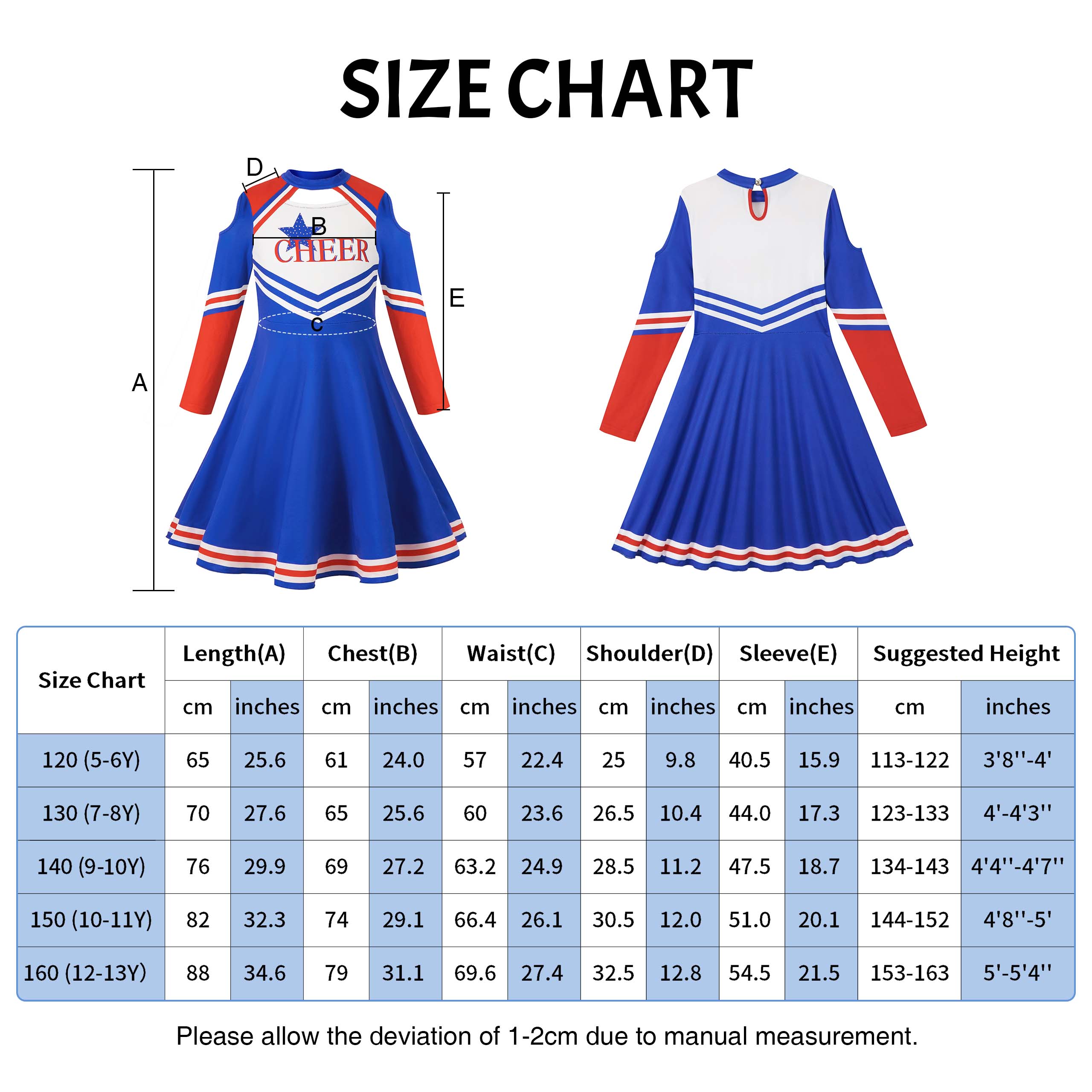 Girls Cheerleader Uniform, Long Sleeve Cheerleading Dress Kids Halloween Costumes