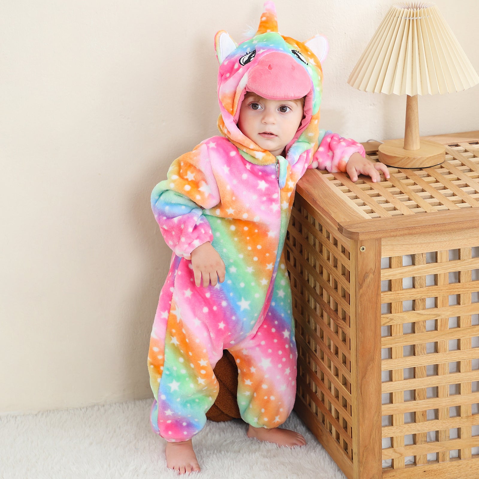 Lolanta Baby Toddler Girls Unicorn One-piece Fleece Hooded Rompers