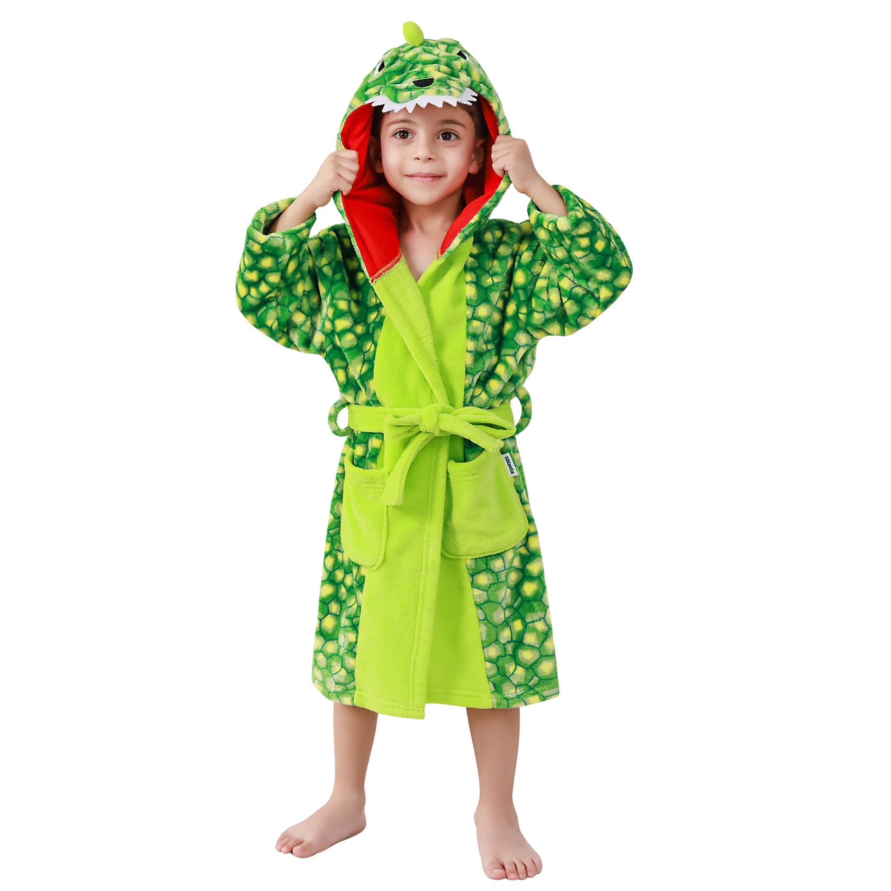 Boys Hooded Robes Fleece Dinosaur Bathrobe