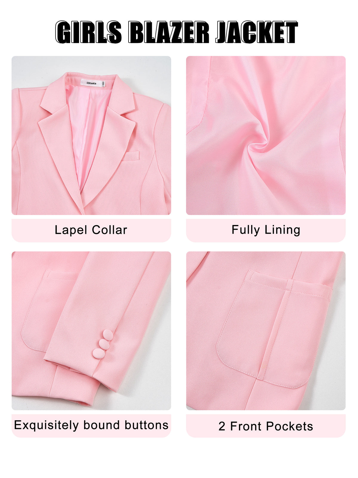 Girls Blazer Kids Lapel Suit Jacket Long Sleeve Coat