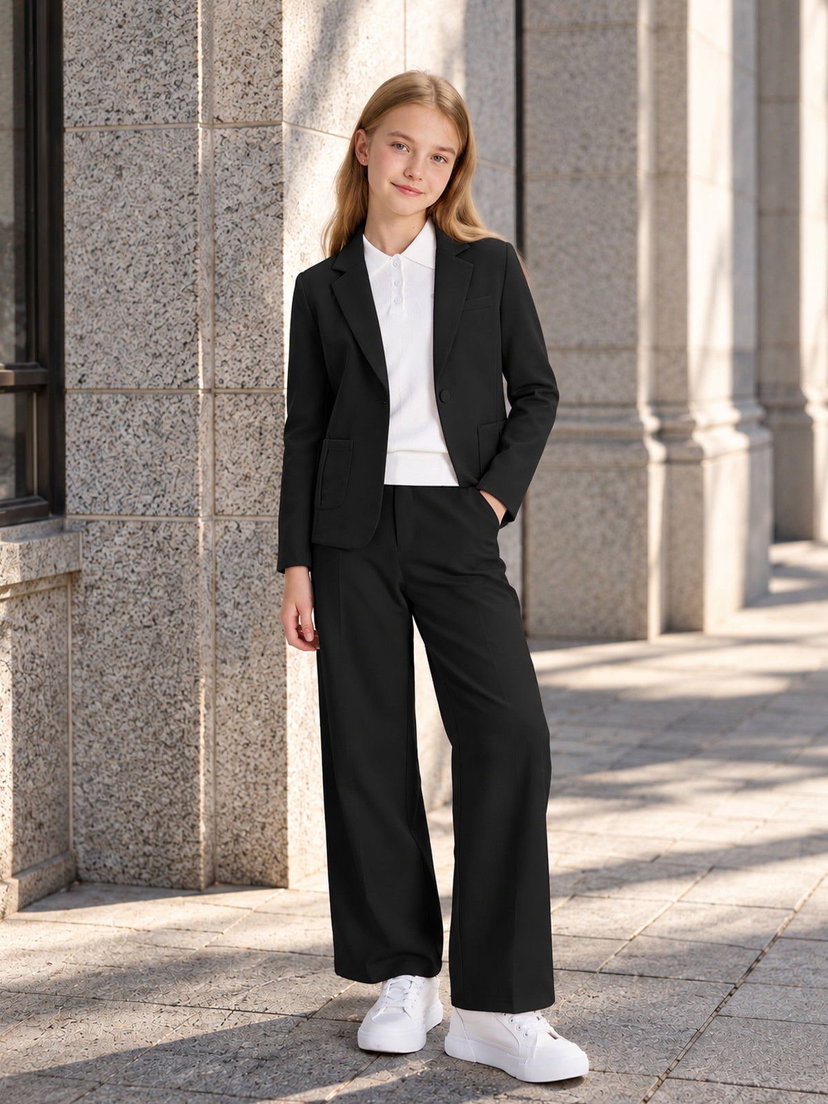 Girls Dress Pants Wide Leg Kids School Uniform Slacks
