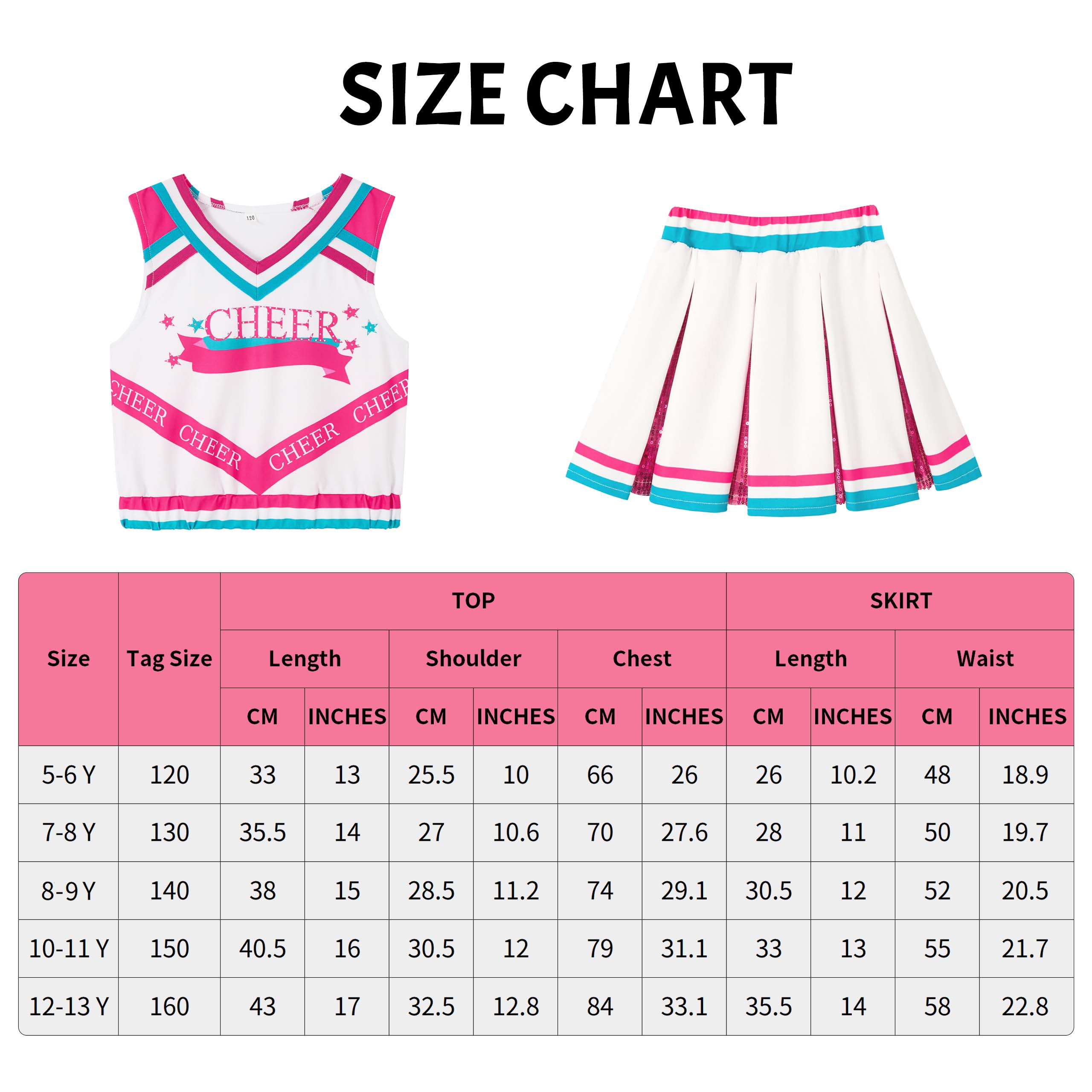 Girls Cheerleader Costumes Kids Halloween Costume Glitter Cheerleading Uniform