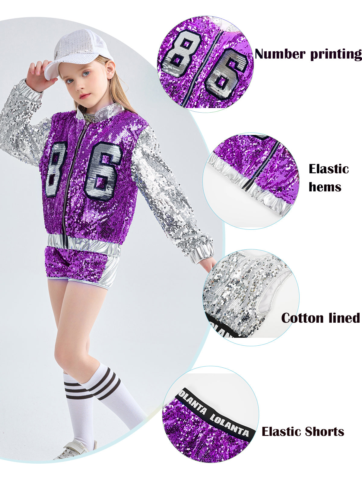 [VIP]Girls Fashionable Sequins Crop Top Shorts Dance Clothes