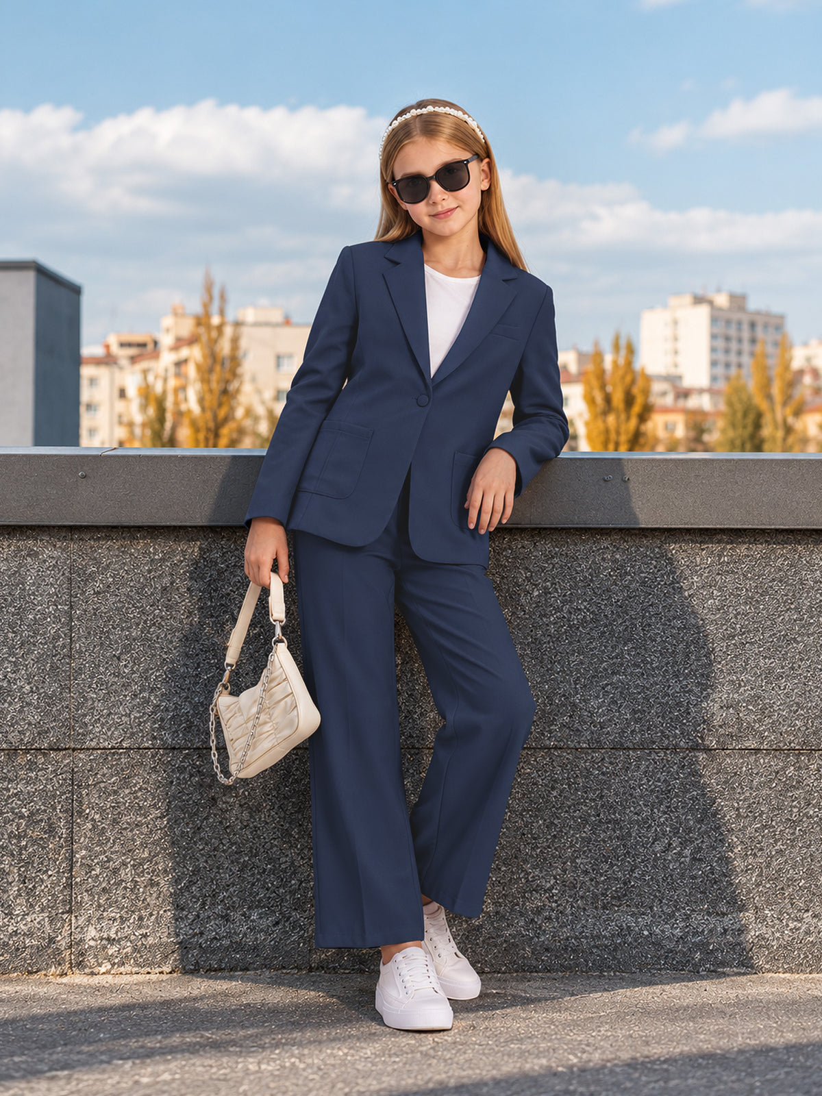Girls Blazer Kids Lapel Suit Jacket Long Sleeve Coat