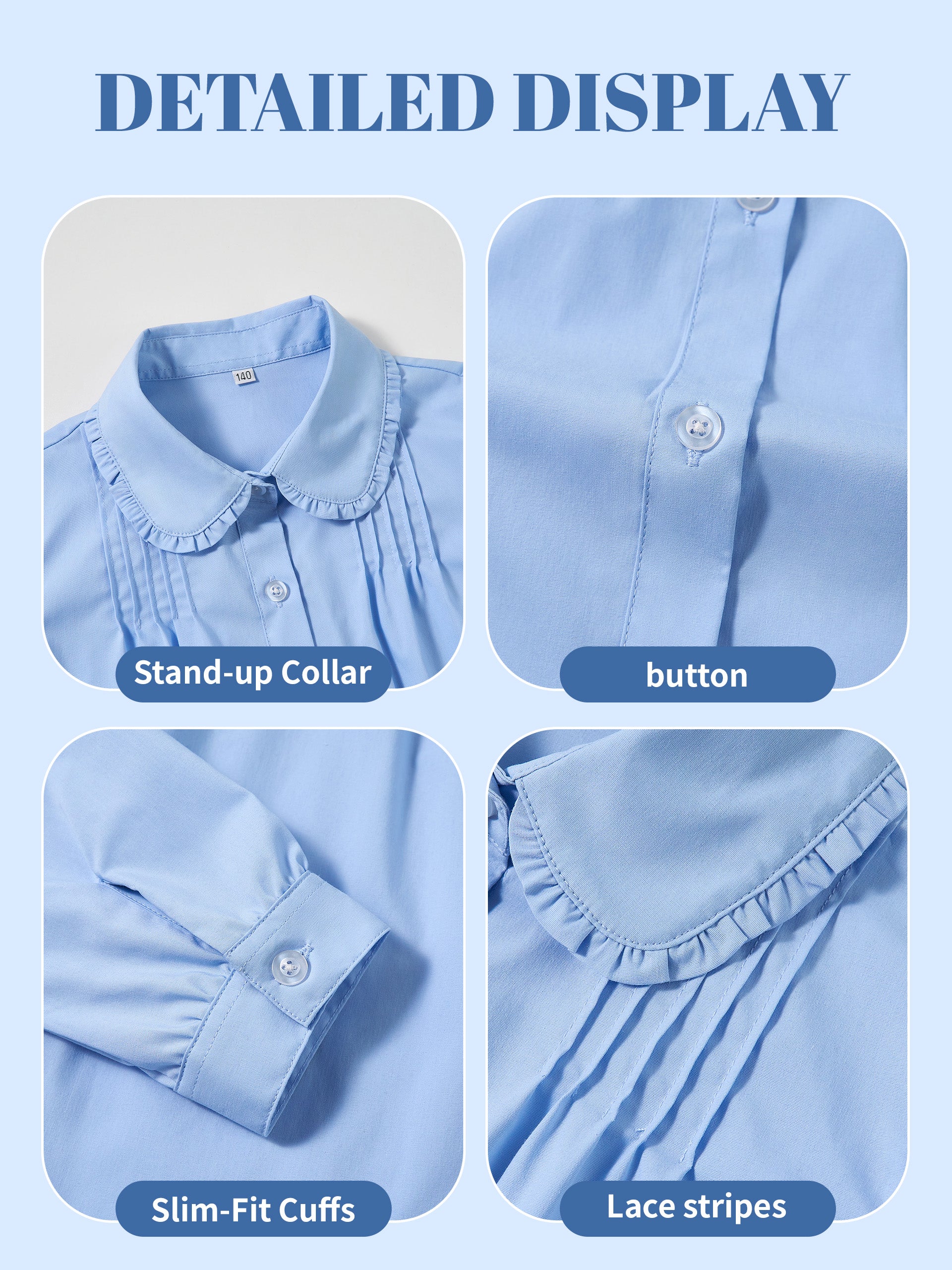 Girls Long Sleeve Uniform Shirt Blouse with Peter Pan Collar