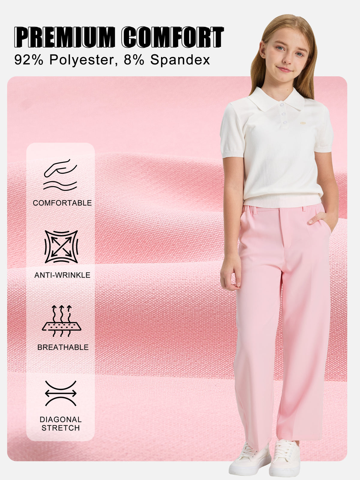 Girls Dress Pants Wide Leg Kids School Uniform Slacks