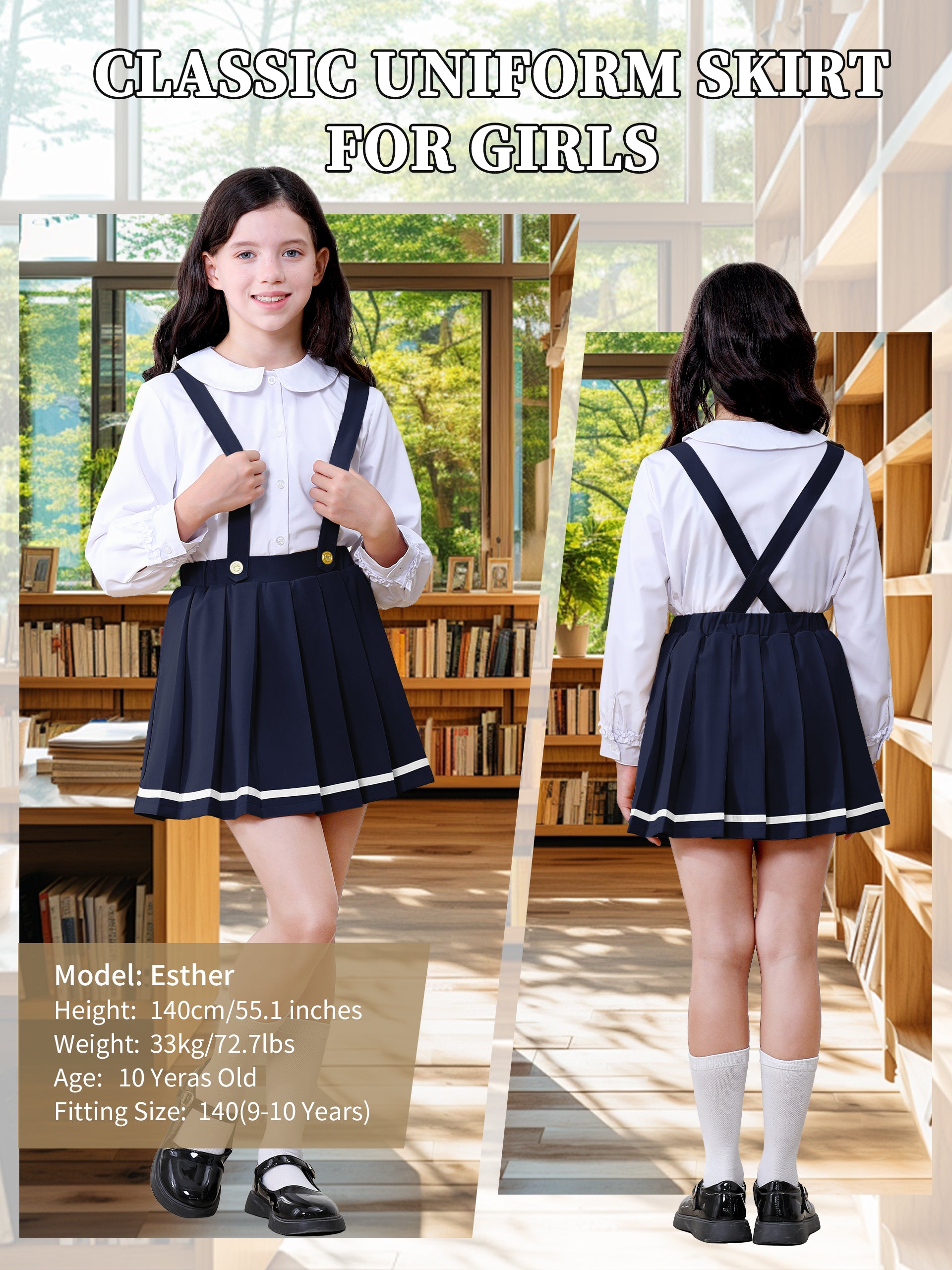 Girls Suspender Skirts Kids Formal Pleated Skort