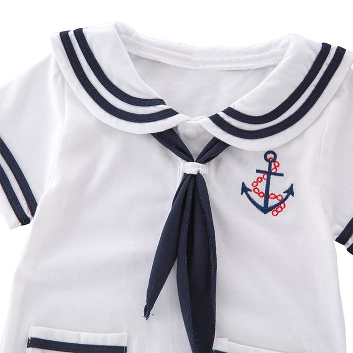 LOLANTA Infant Baby Boy Girl Summer Romper Short Sleeve Sailor Bodysuit Jumpsuit