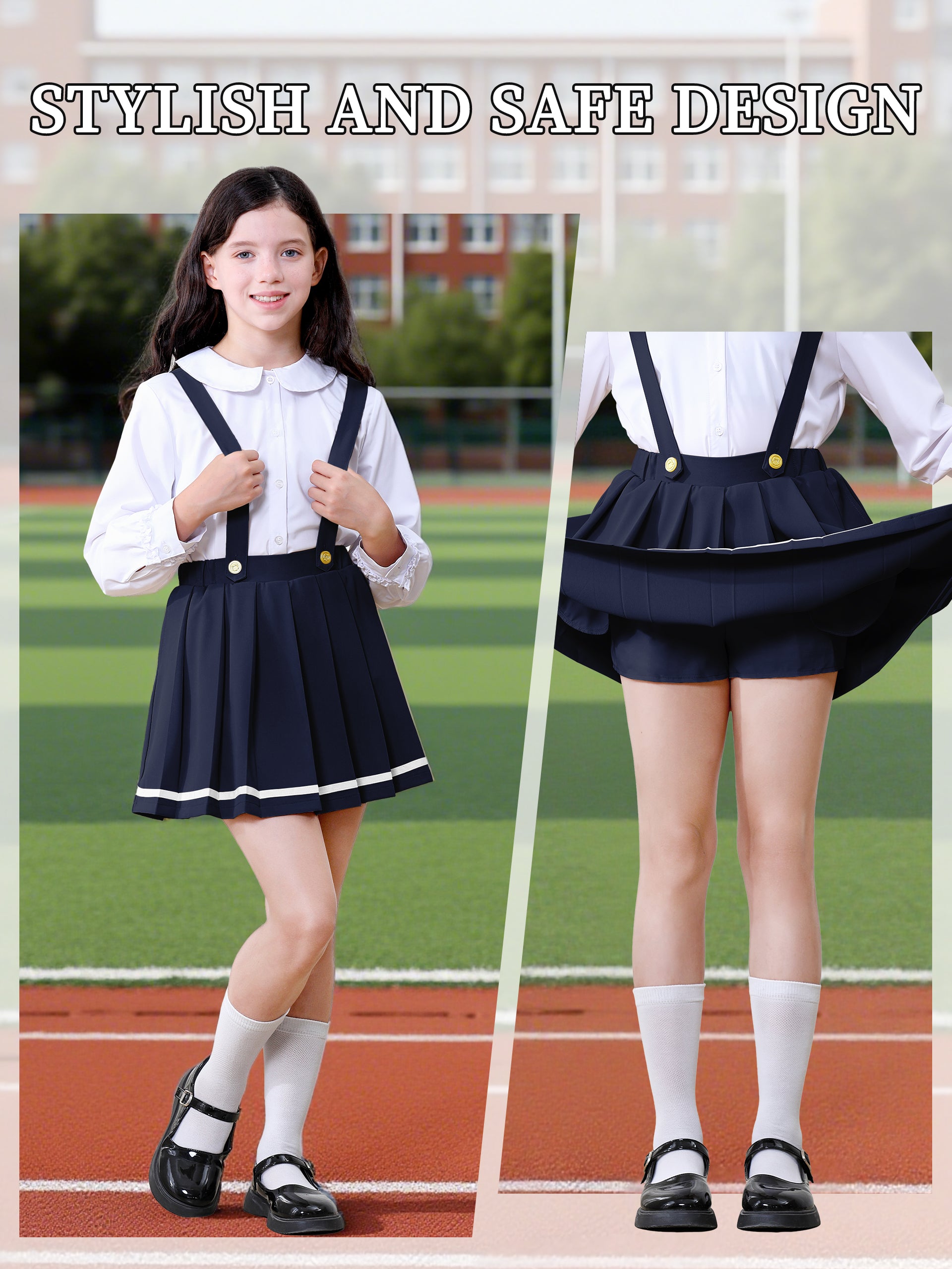 Girls Suspender Skirts Kids Formal Pleated Skort