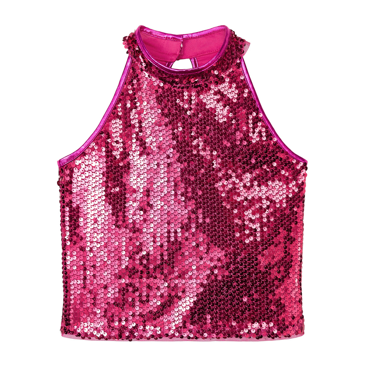 Girls Sequin Halter Top Stretchy Tank Sparkly Dance Shirt